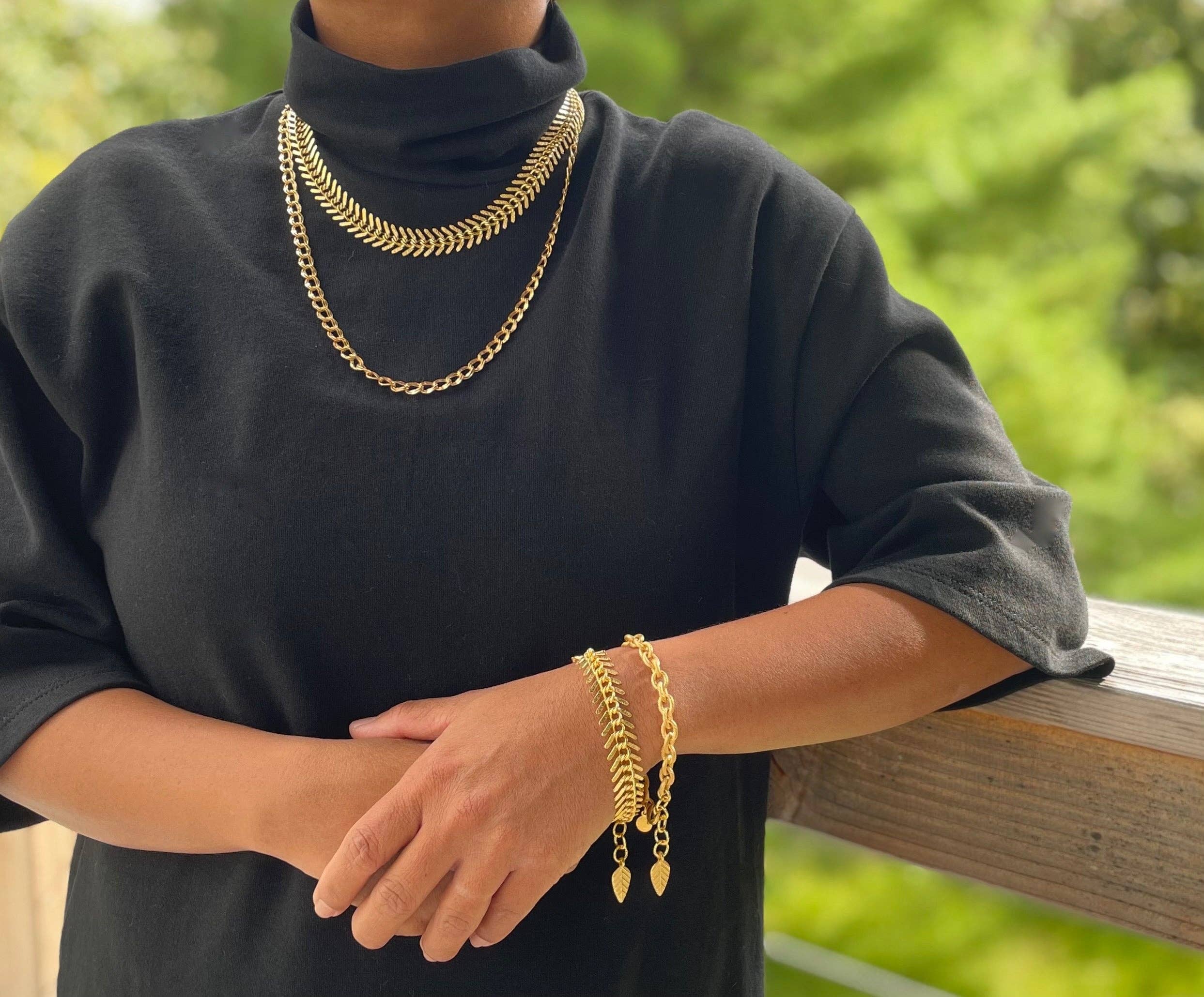 David Aubrey Matte Gold Fish Bone Necklace