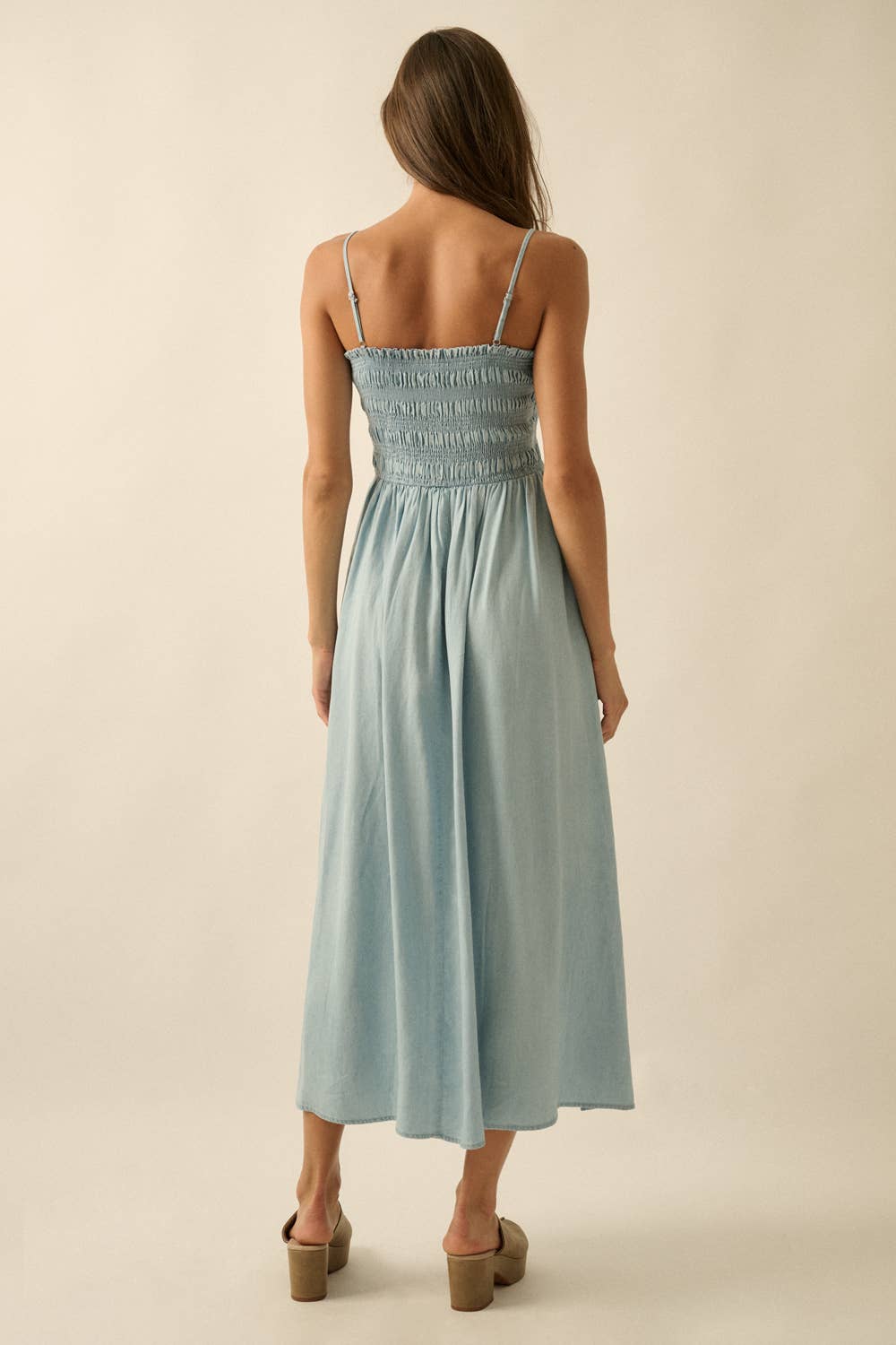 Tencel Denim Smocked Pocket Midi Dress