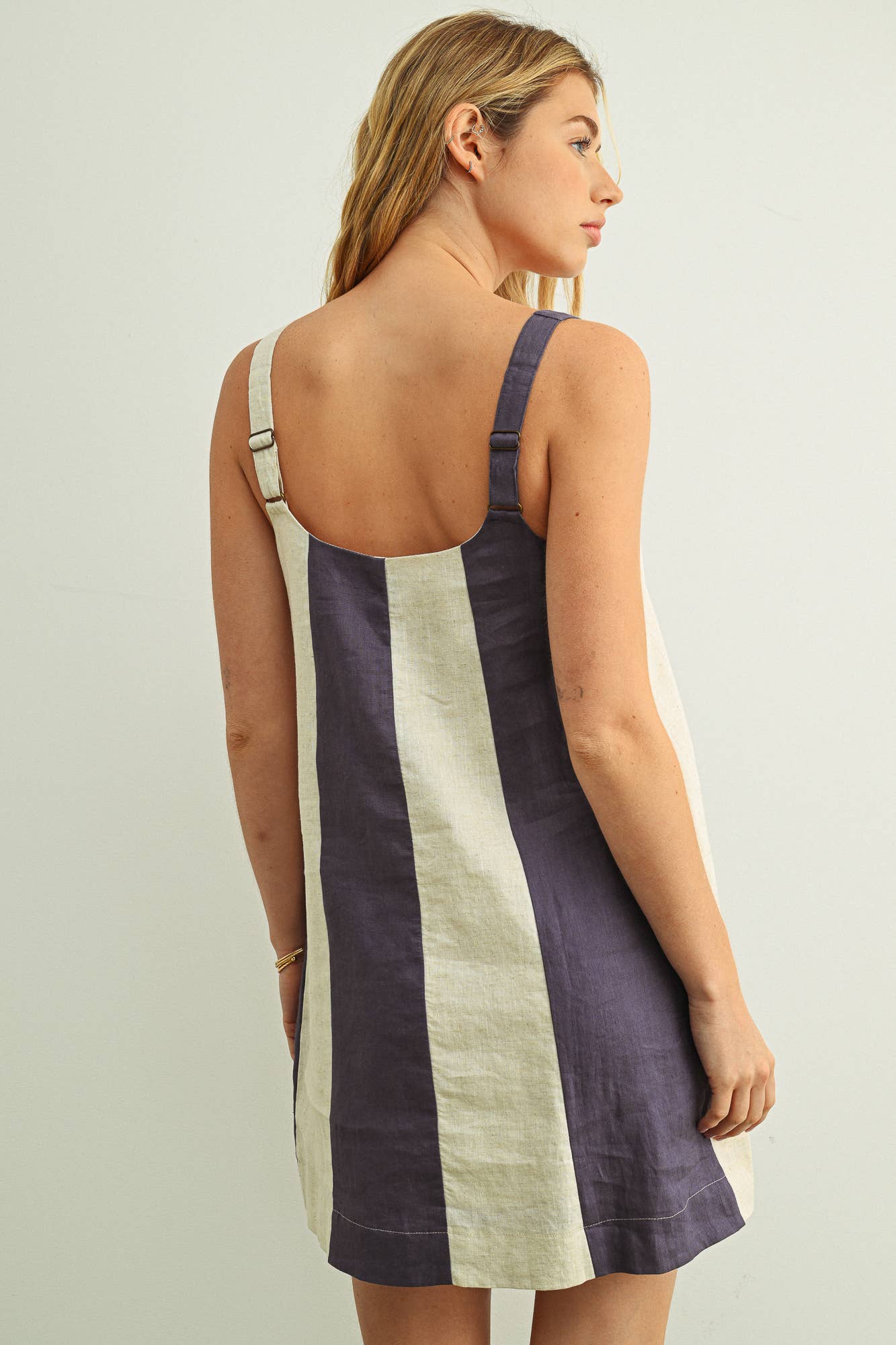 Navy & Oatmeal Color Block Mini Dress