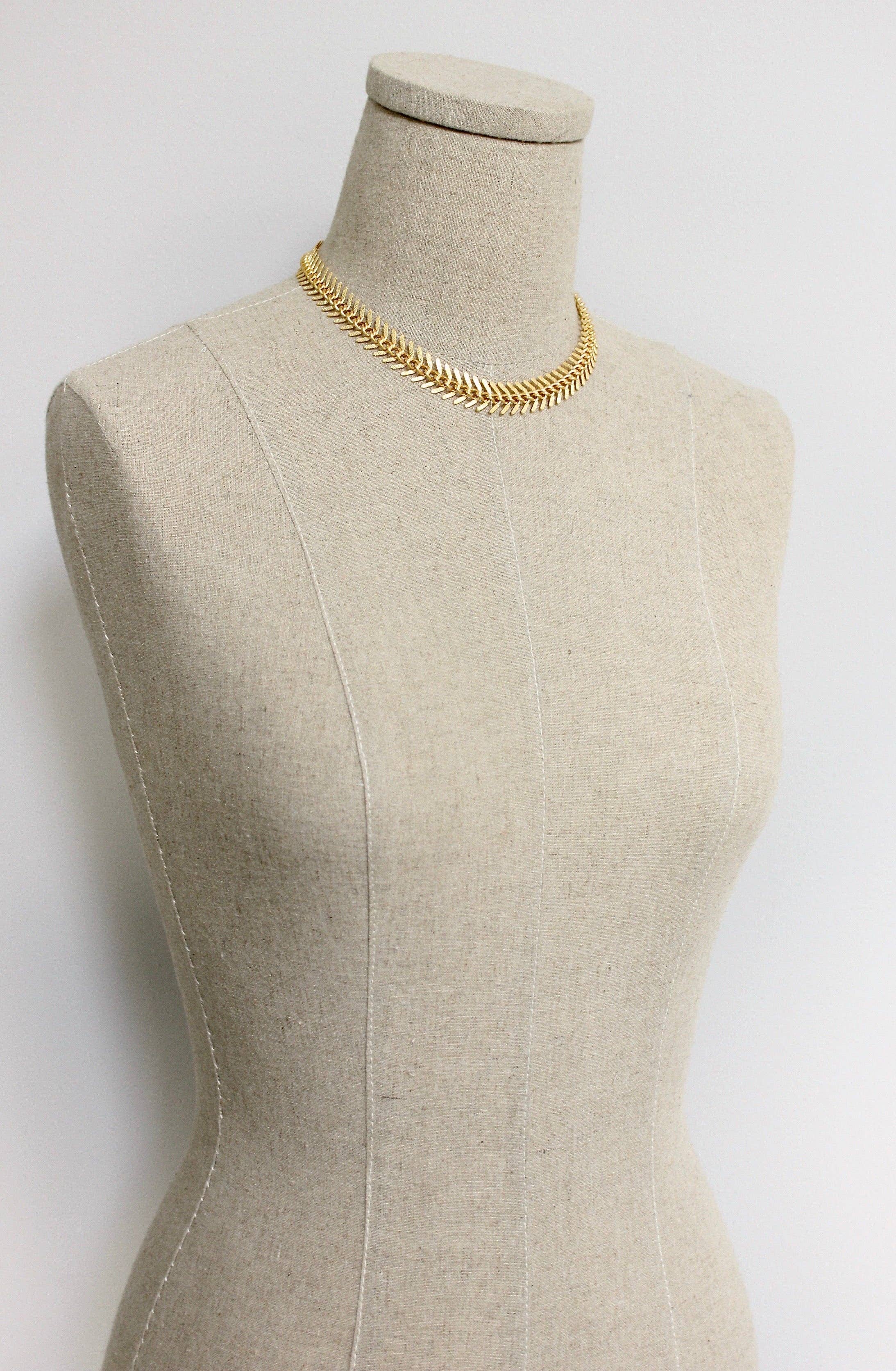 David Aubrey Matte Gold Fish Bone Necklace