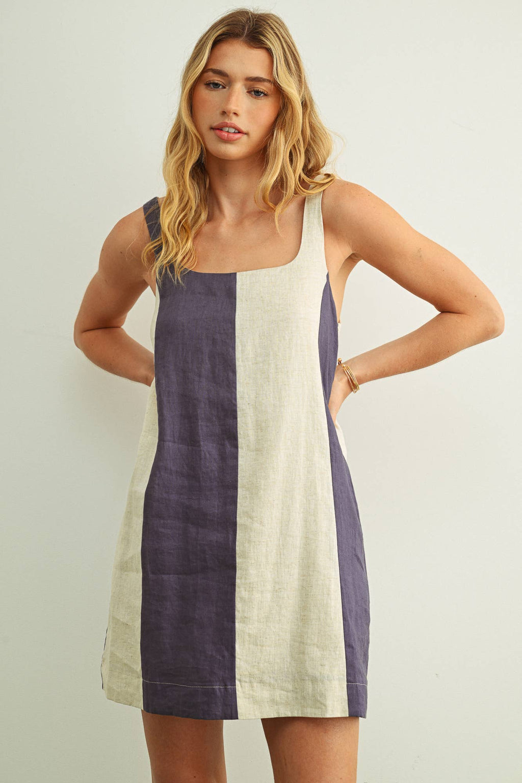 Navy & Oatmeal Color Block Mini Dress