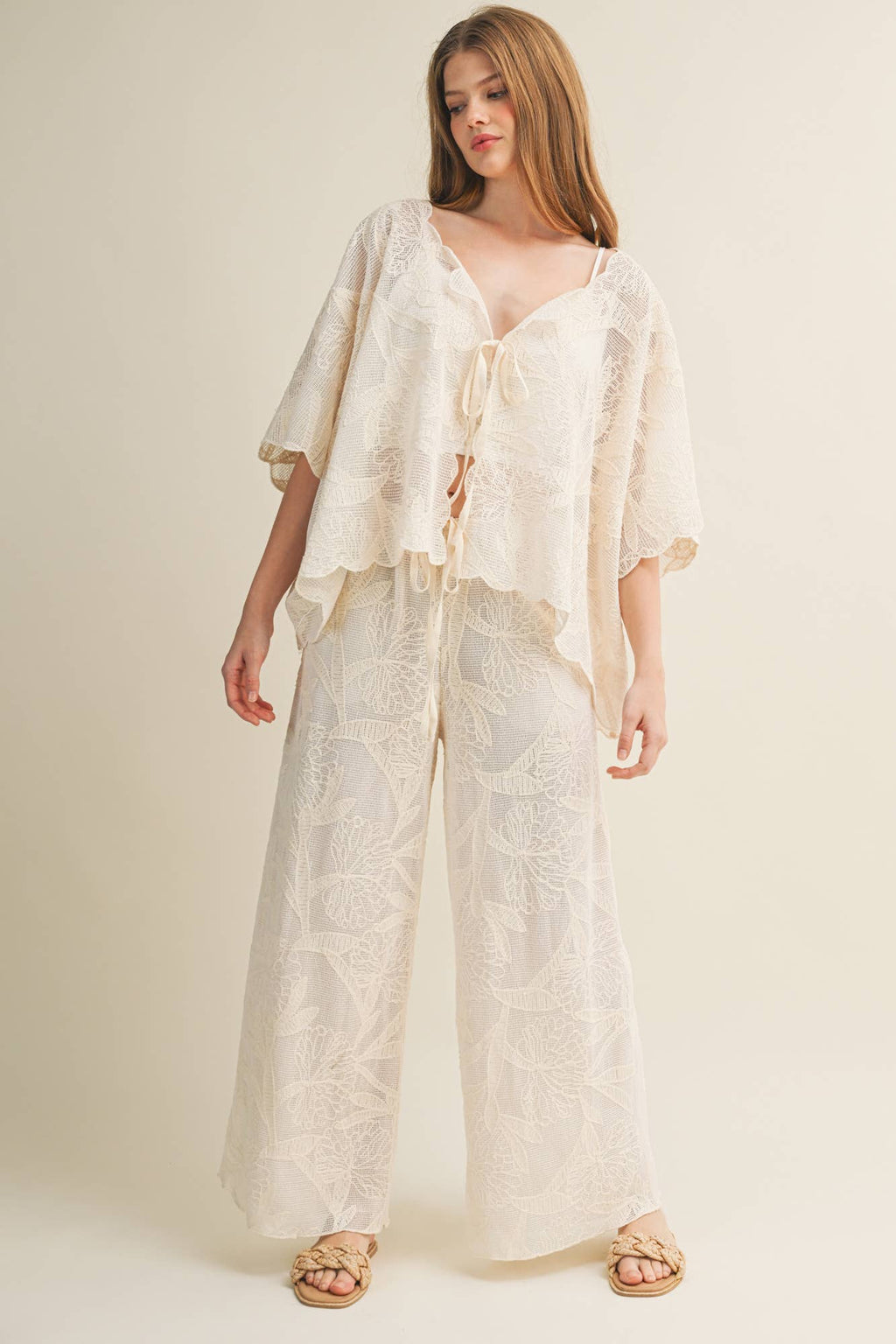 Botanical Lace Tie-Front Capelet Top