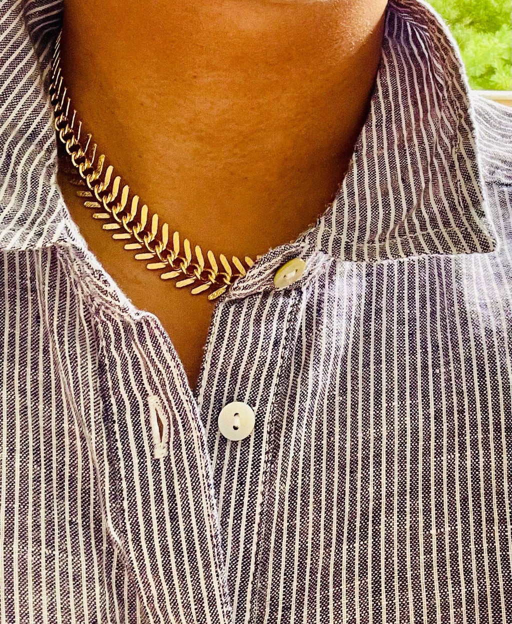 David Aubrey Matte Gold Fish Bone Necklace