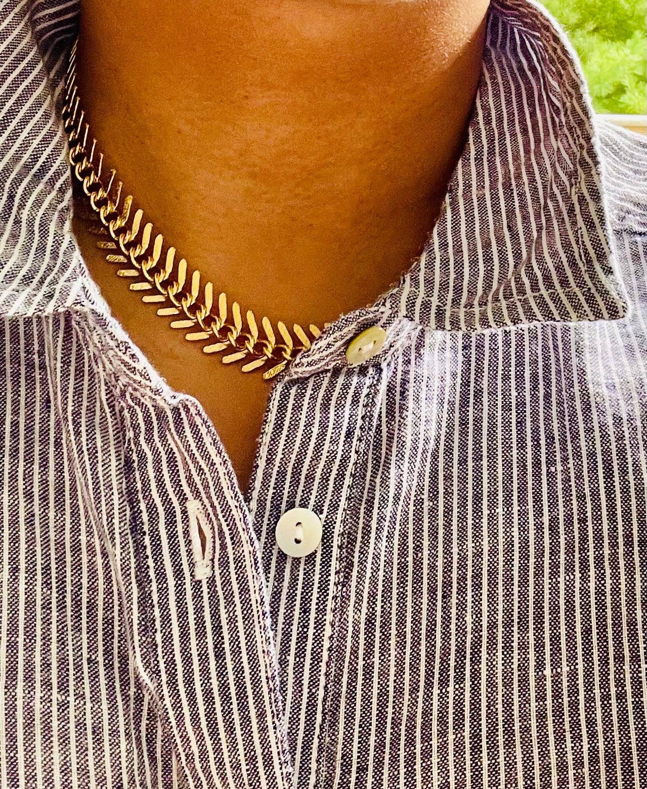 David Aubrey Matte Gold Fish Bone Necklace