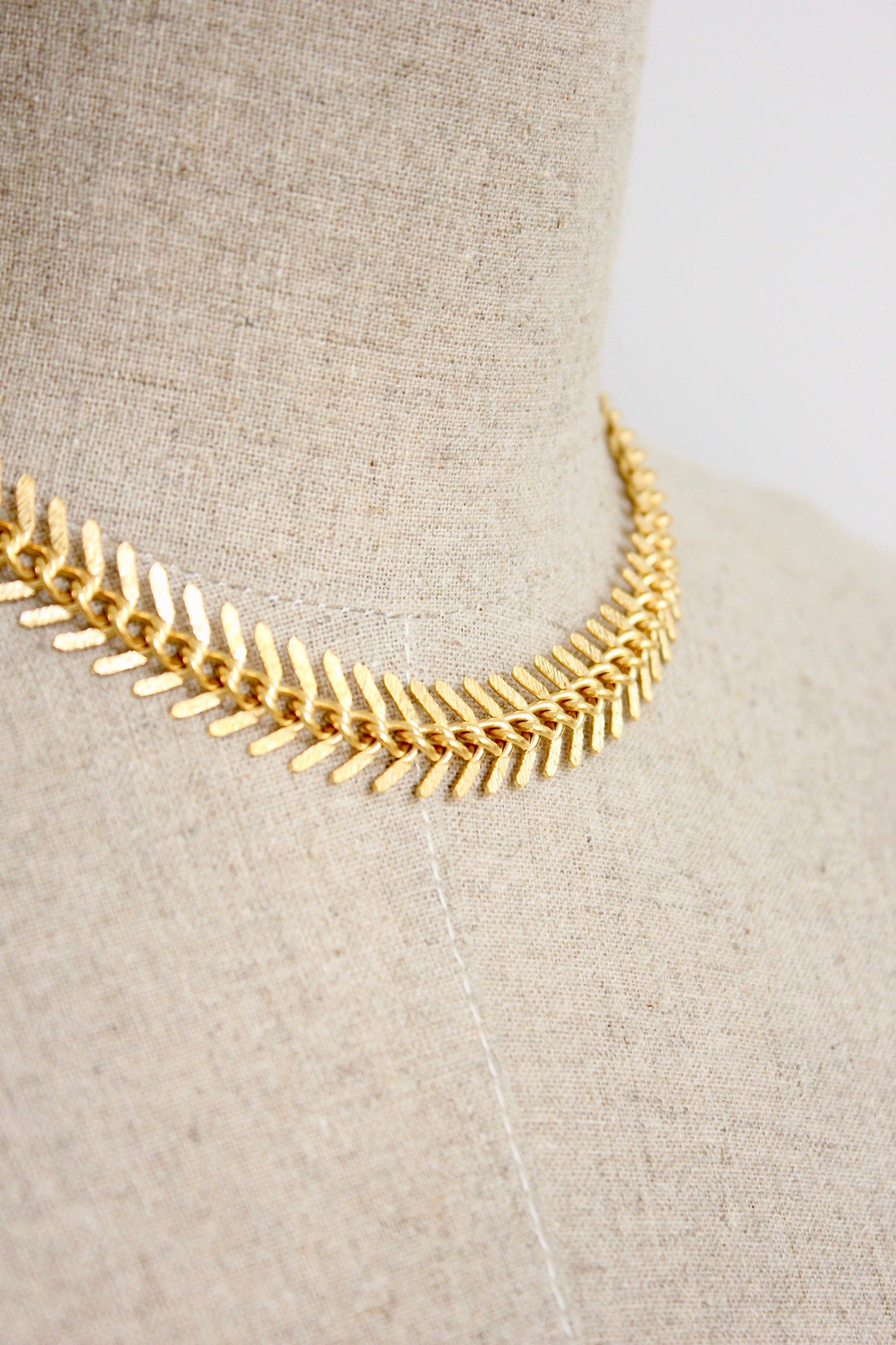 David Aubrey Matte Gold Fish Bone Necklace
