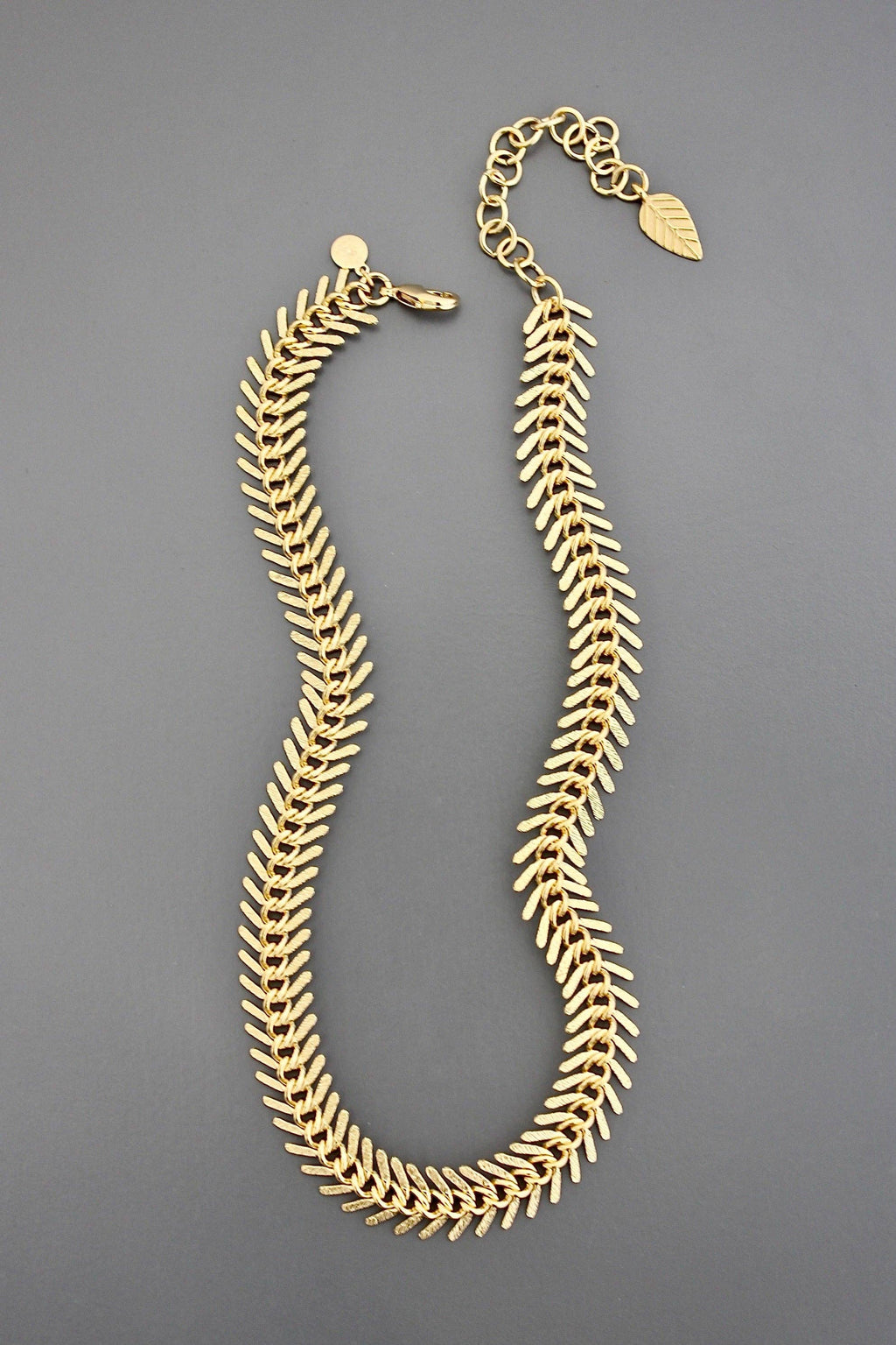 David Aubrey Matte Gold Fish Bone Necklace