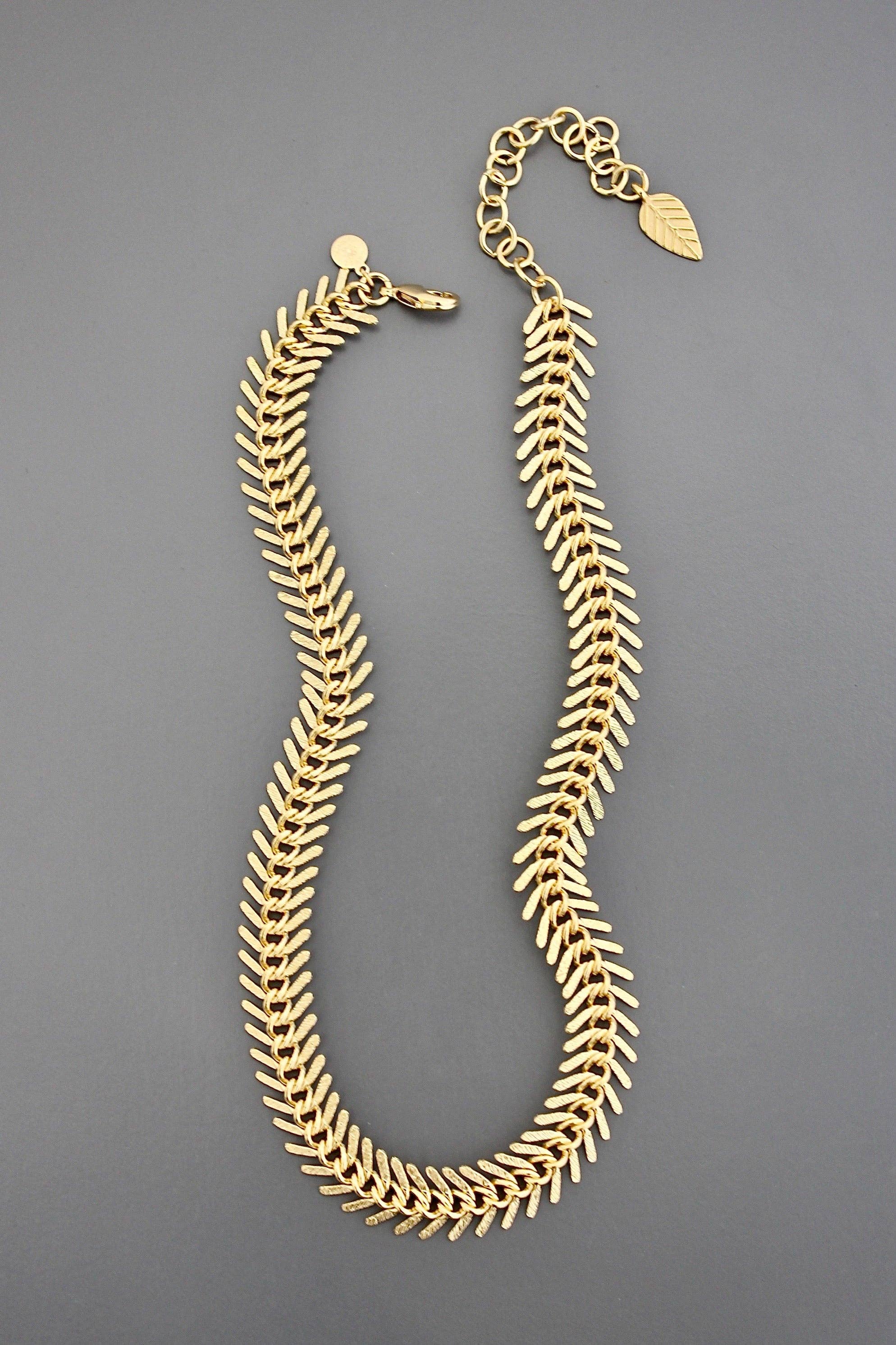 David Aubrey Matte Gold Fish Bone Necklace