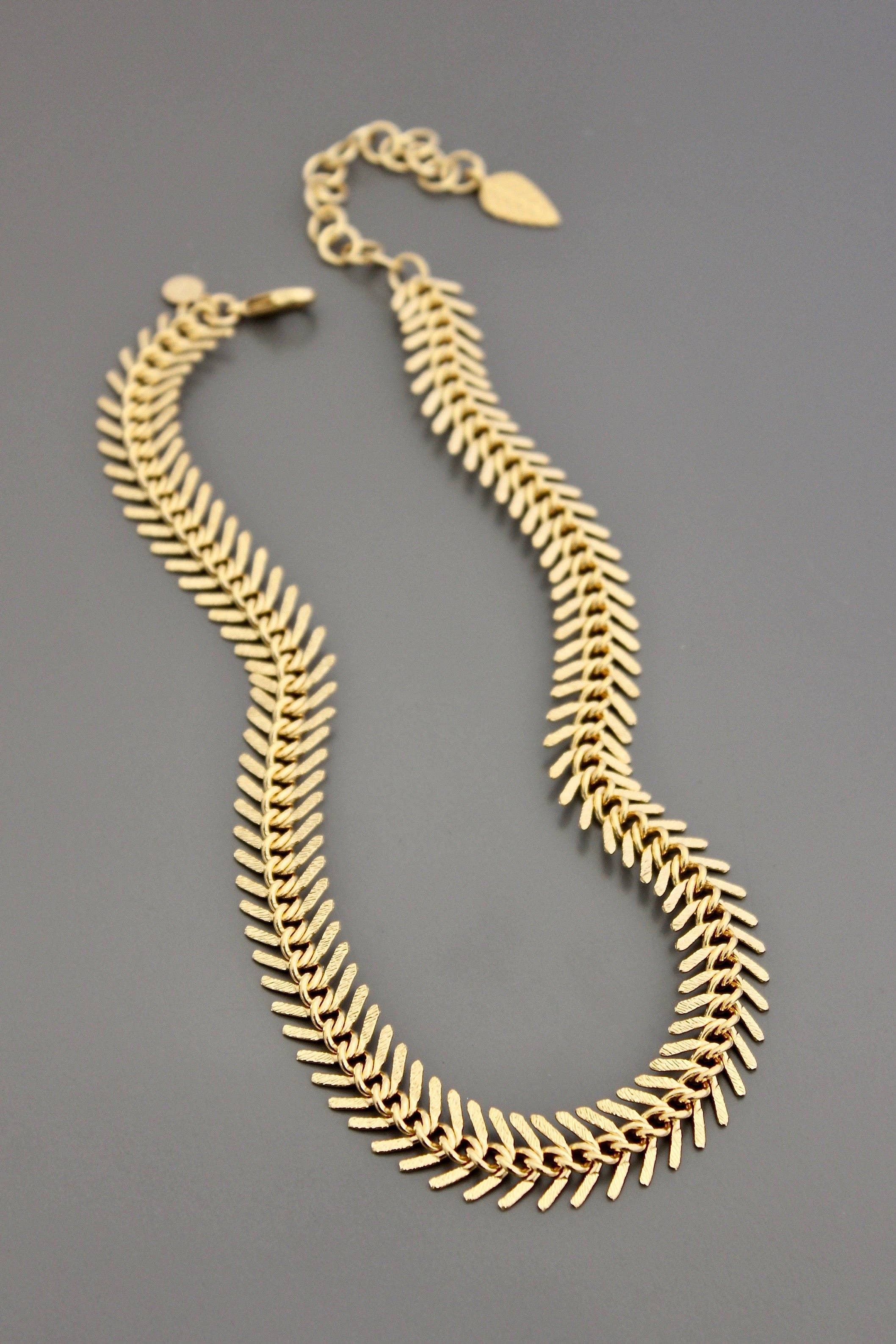 David Aubrey Matte Gold Fish Bone Necklace