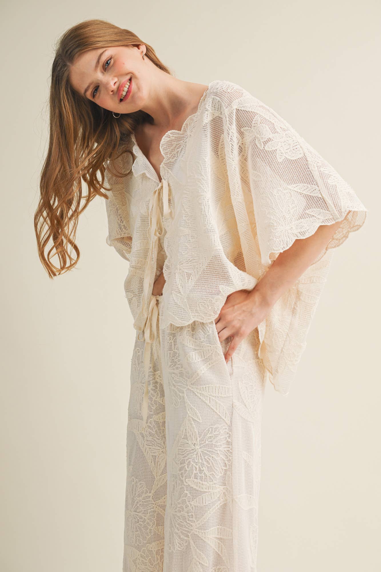 Botanical Lace Tie-Front Capelet Top