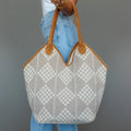 Beige & Cream Diamond Patter Woven Tote Bag