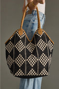 Black & Cream Diamond Patter Woven Tote Bag