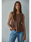 Brown Jersey Round Neck Sleeveless Top
