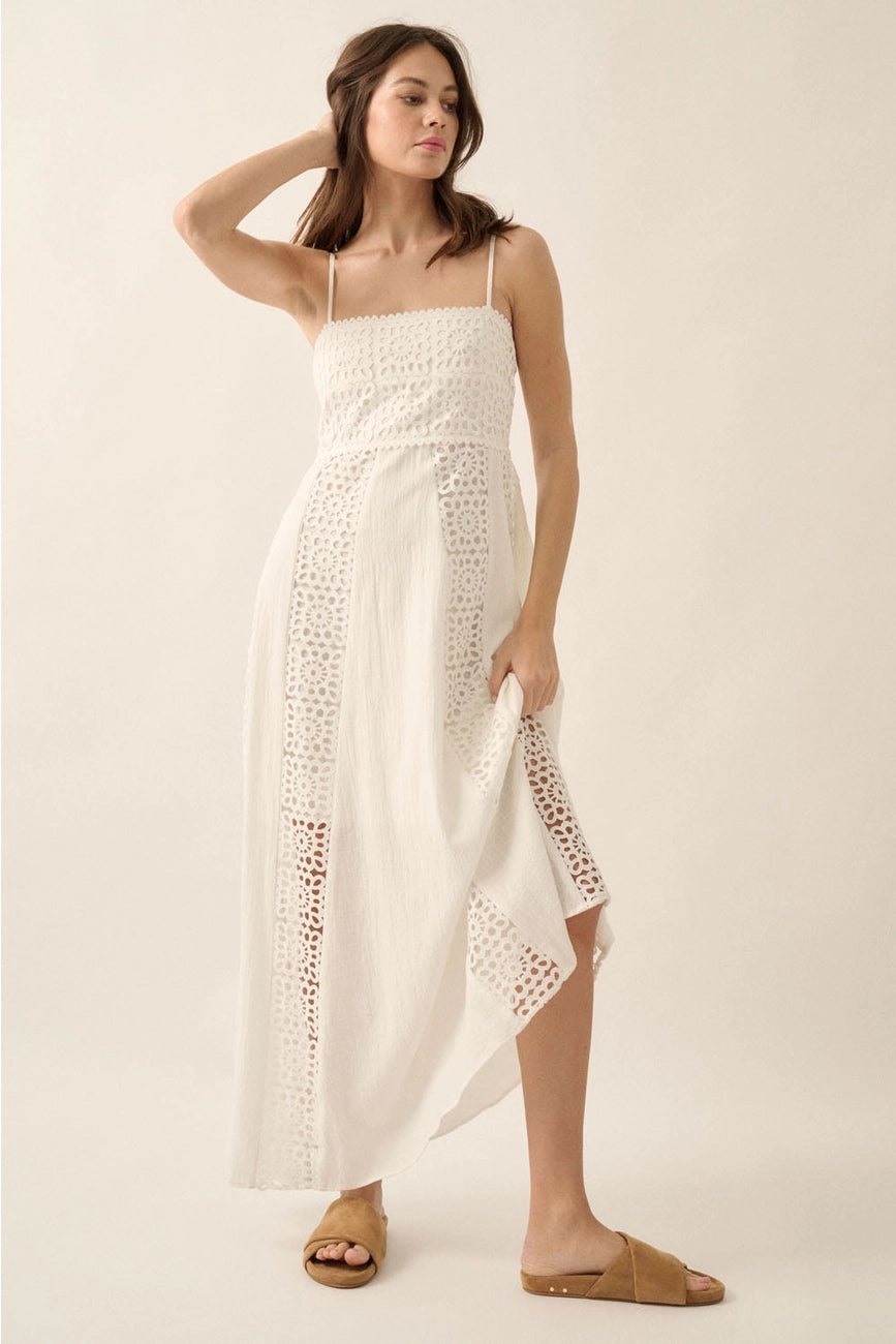 Crochet Paneled White Sundress