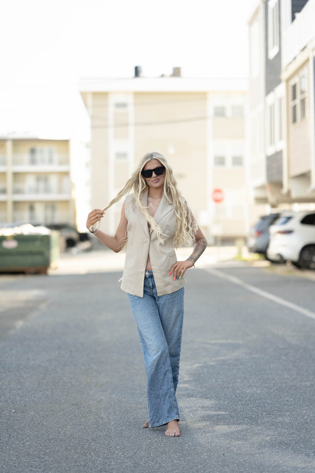 Linen Blend Tailored Notched Lapel Vest