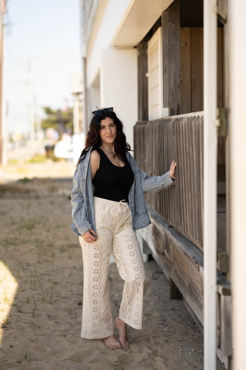 Eylet Embroidered Wide Leg Pants
