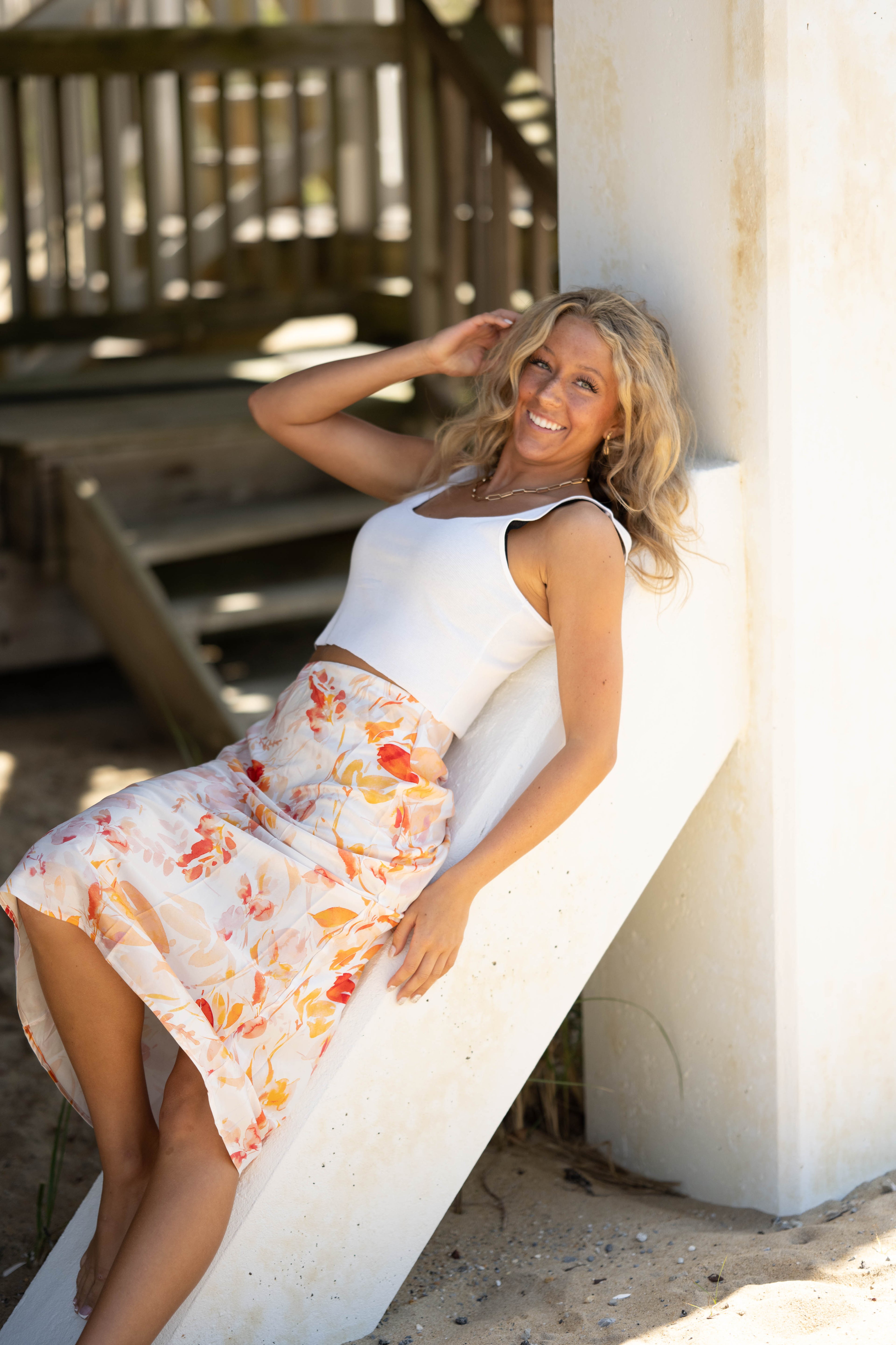 Ivory Orange Petal Midi Skirt