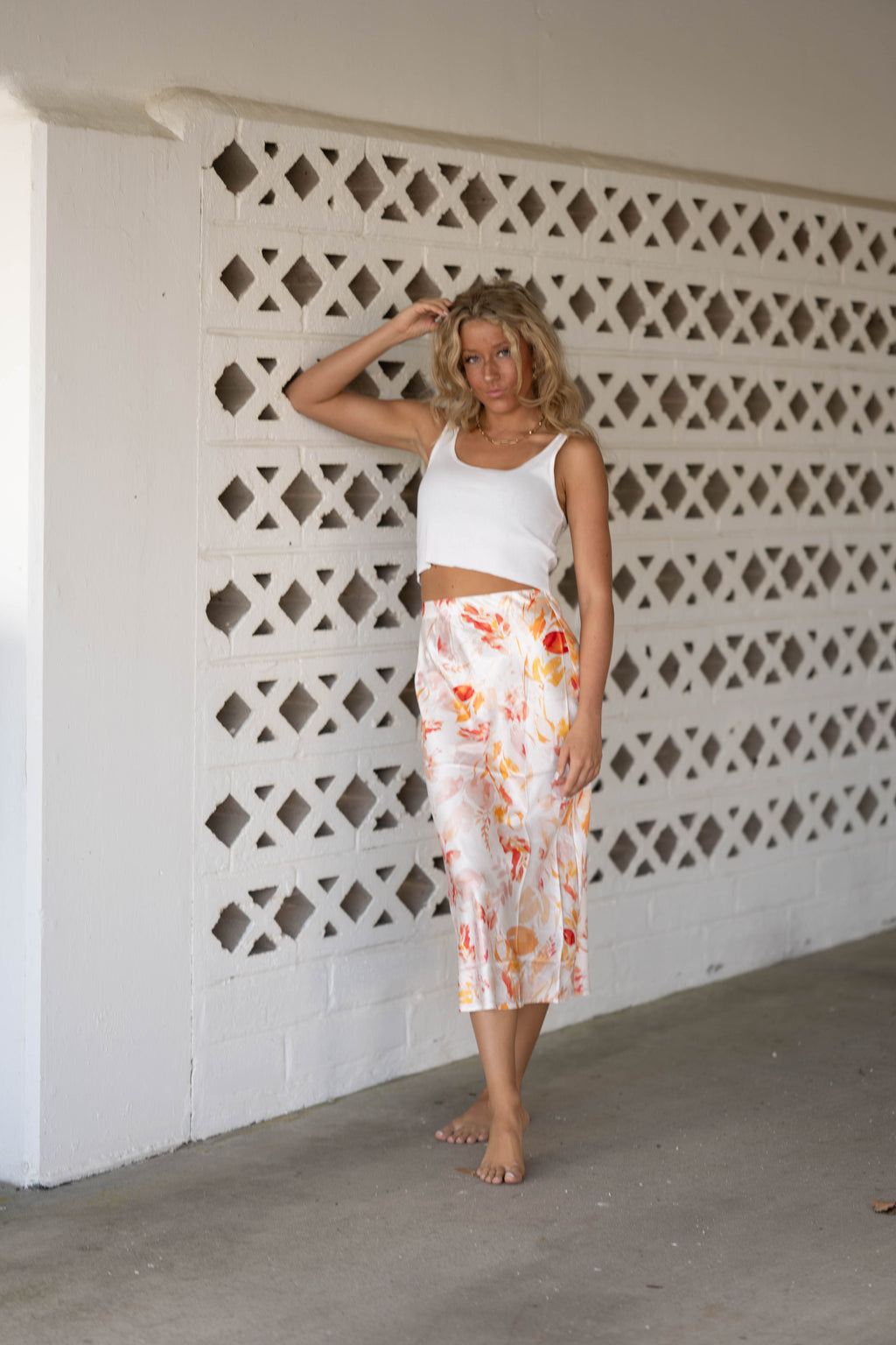 Ivory Orange Petal Midi Skirt