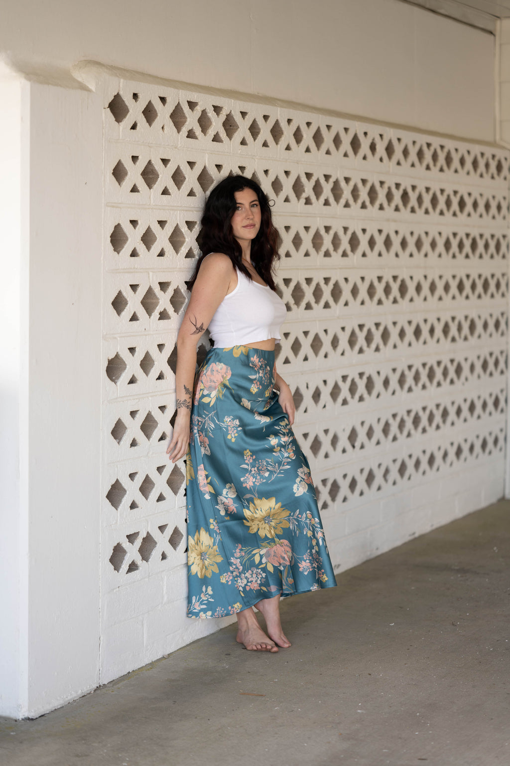 Floral Print Silk Maxi Skirt