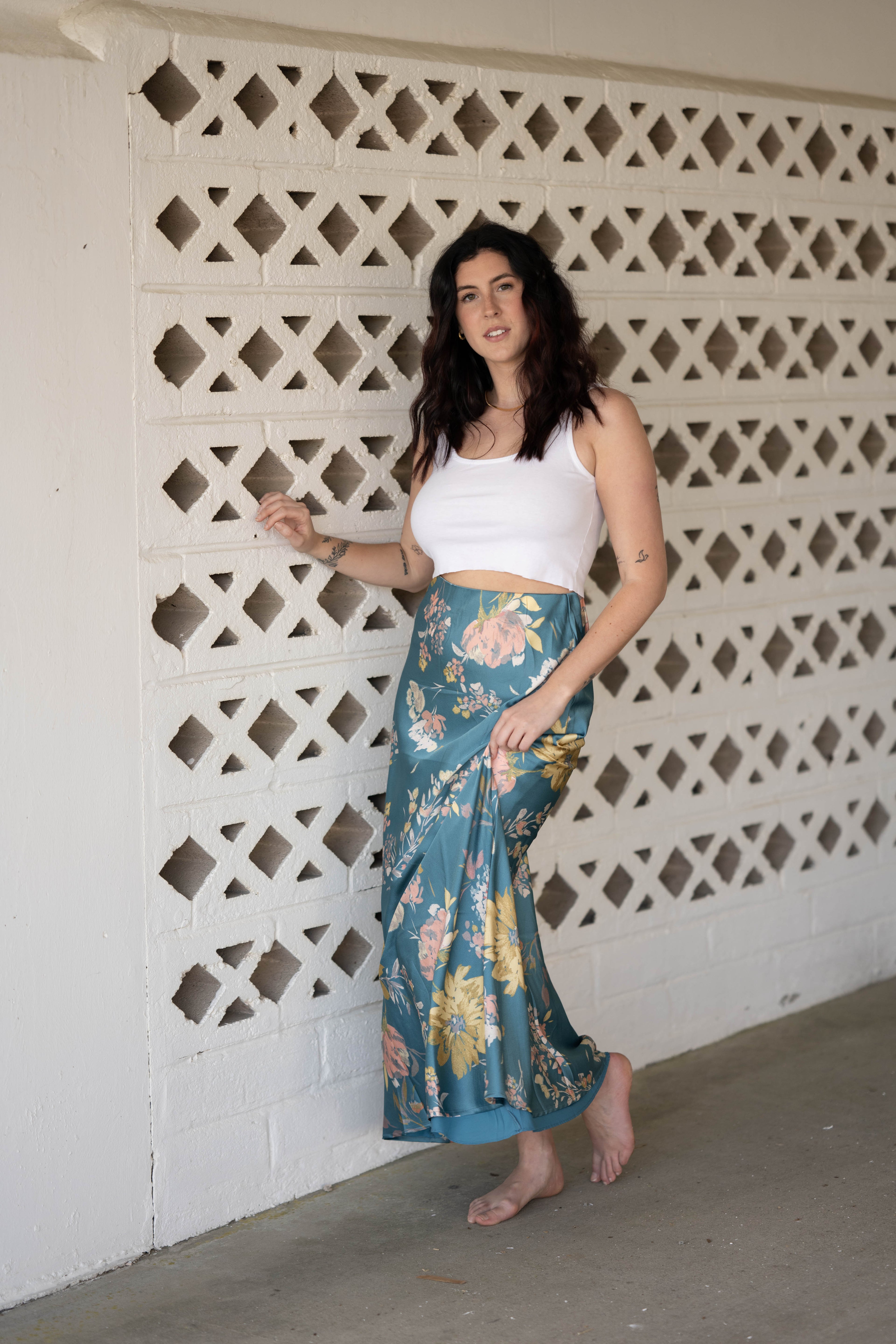 Floral Print Silk Maxi Skirt