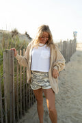 Washed Waffle Knit Hooded Cardigan