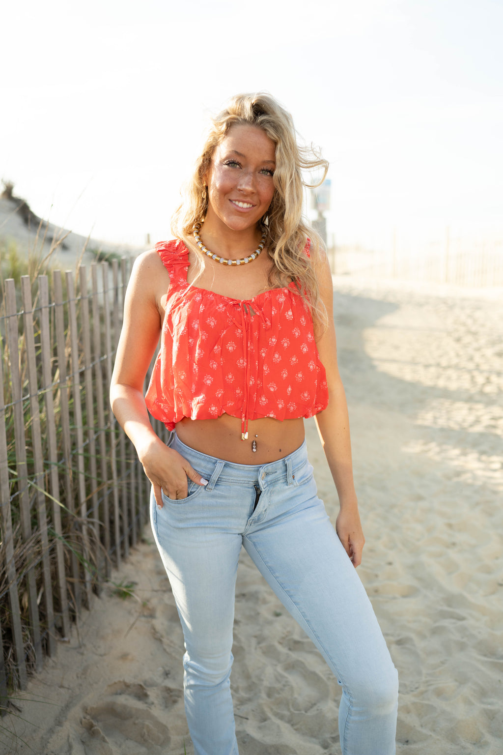 Red Floral Crop Top