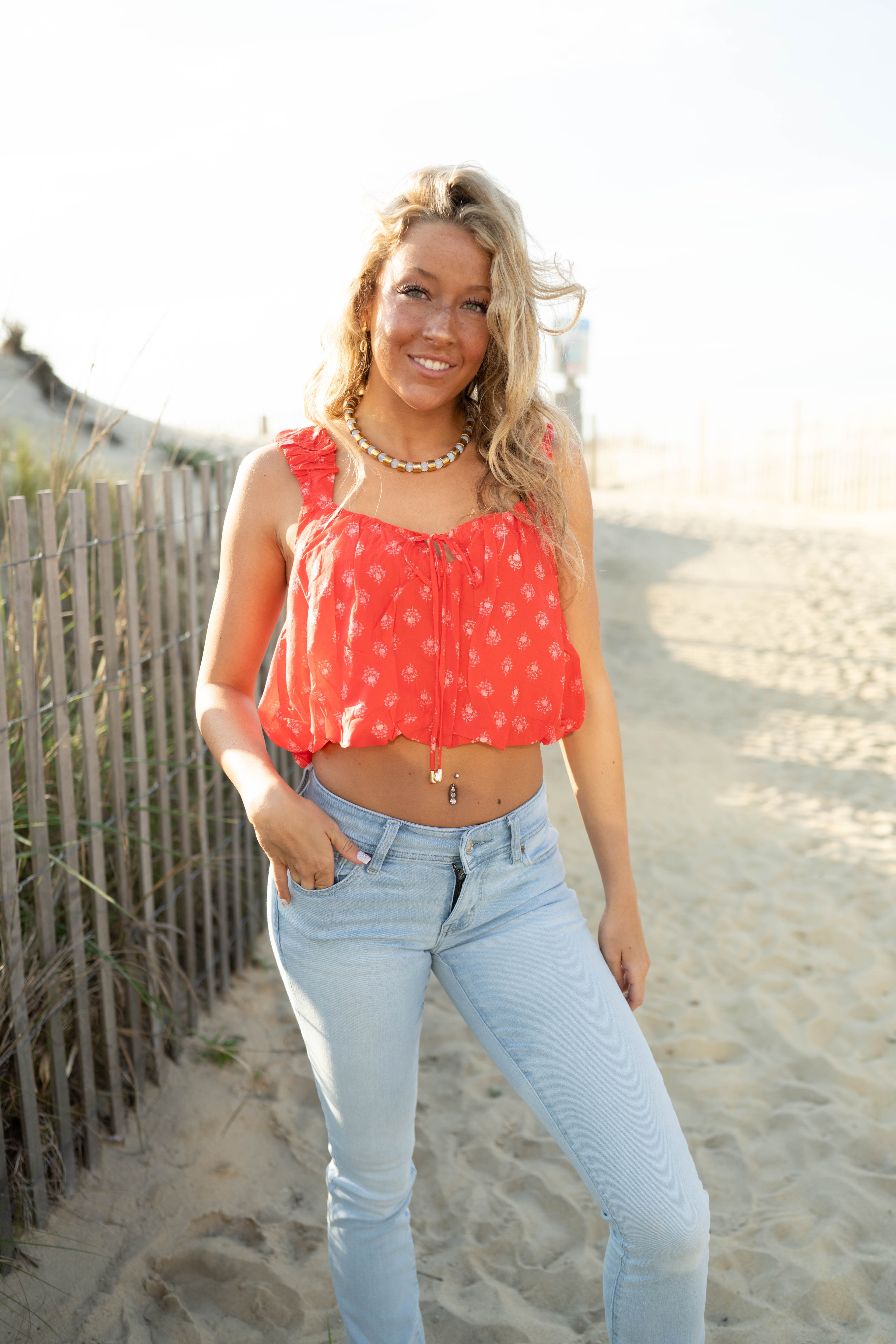 Red Floral Crop Top