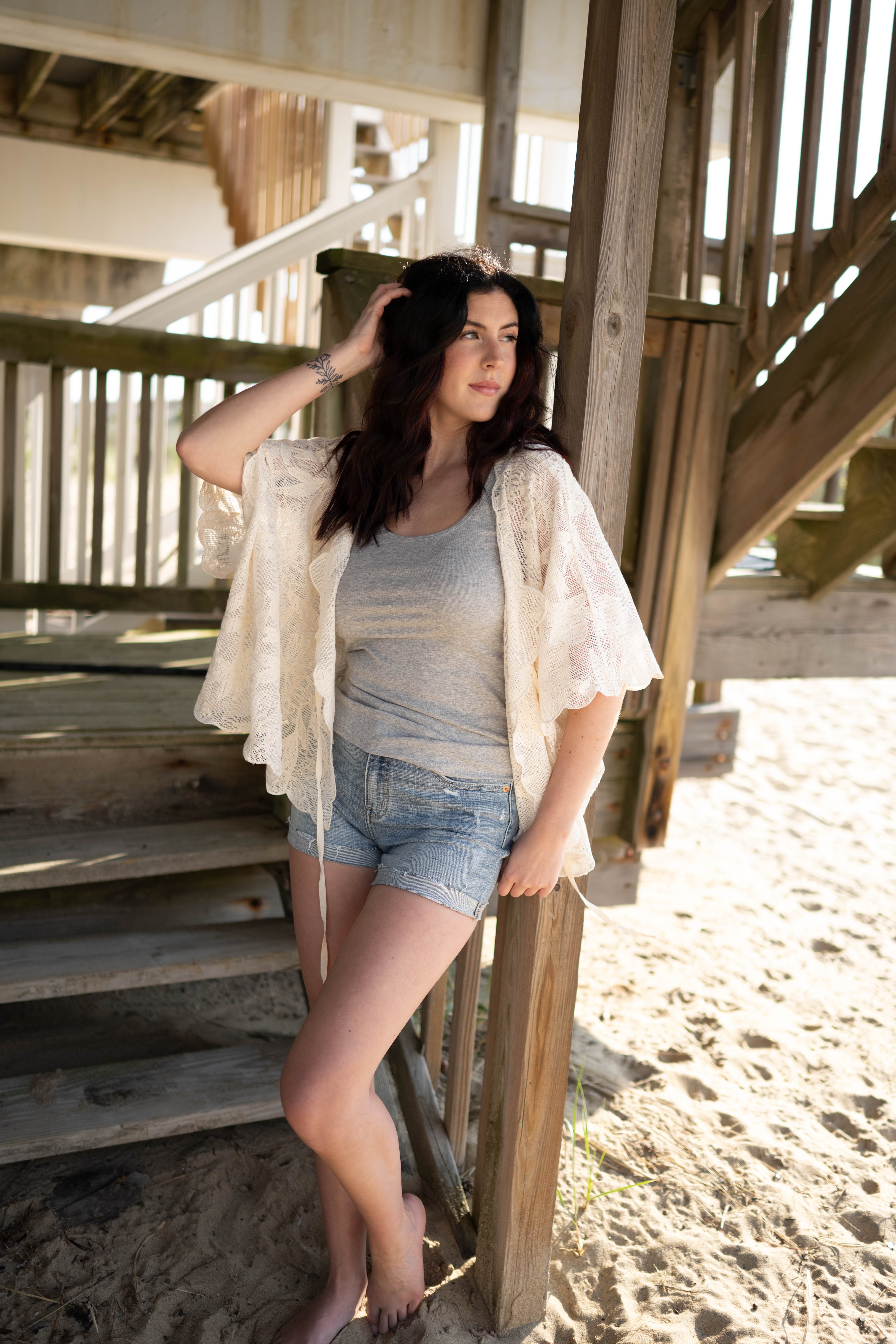 Botanical Lace Tie-Front Capelet Top