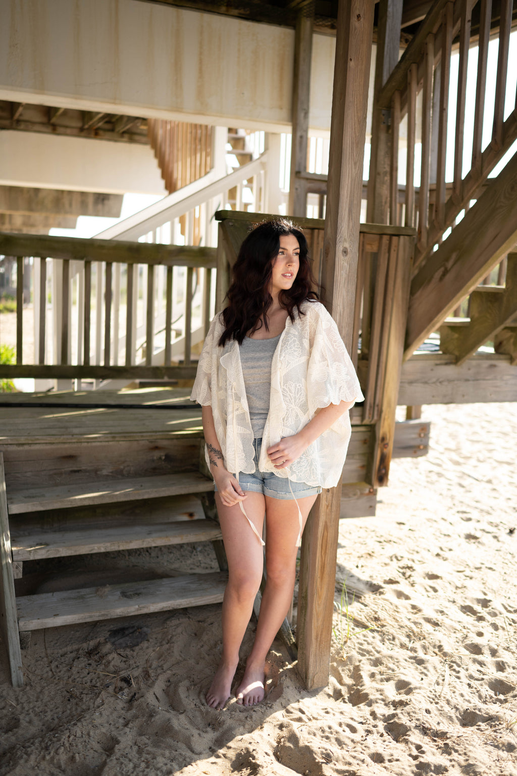 Botanical Lace Tie-Front Capelet Top