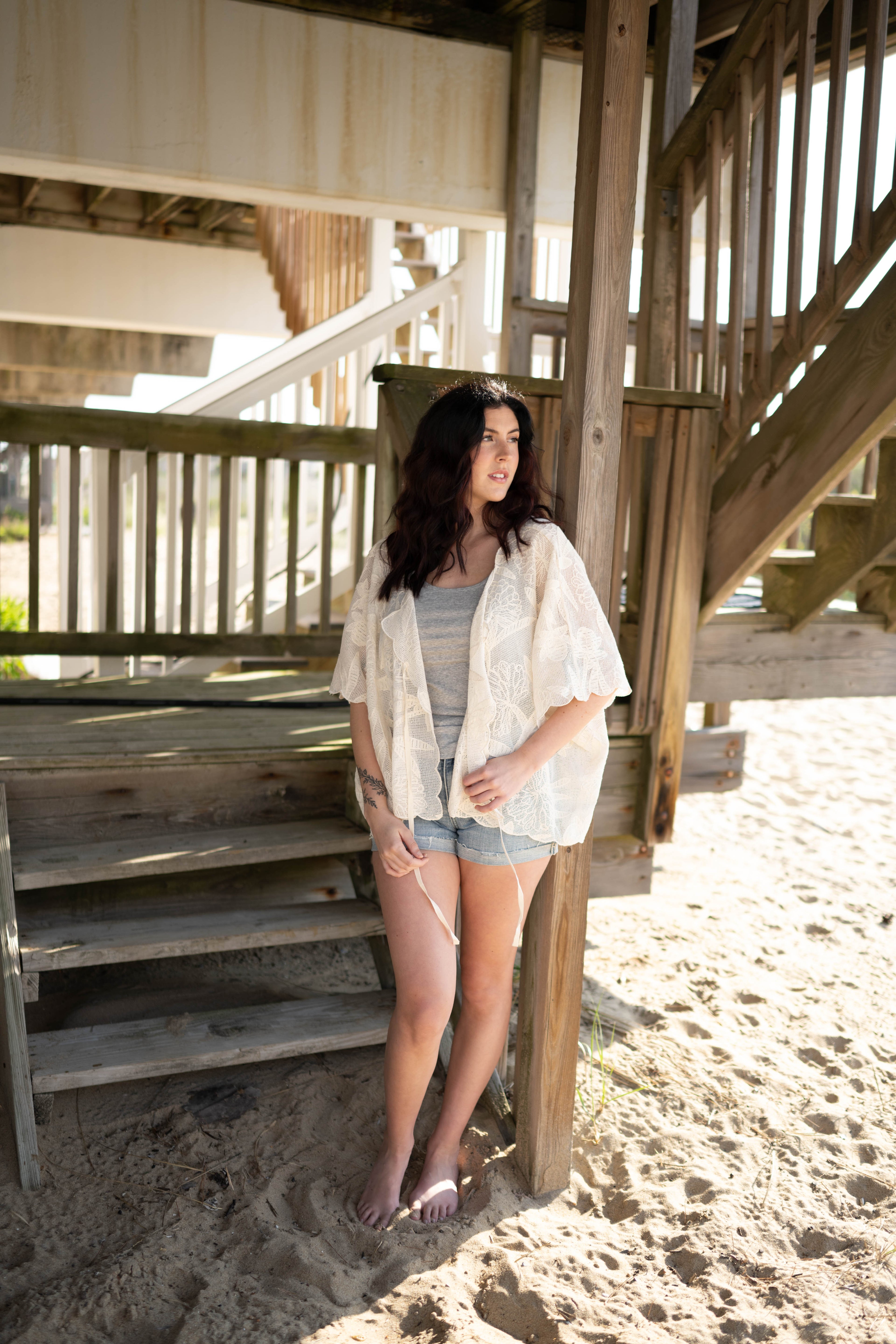 Botanical Lace Tie-Front Capelet Top