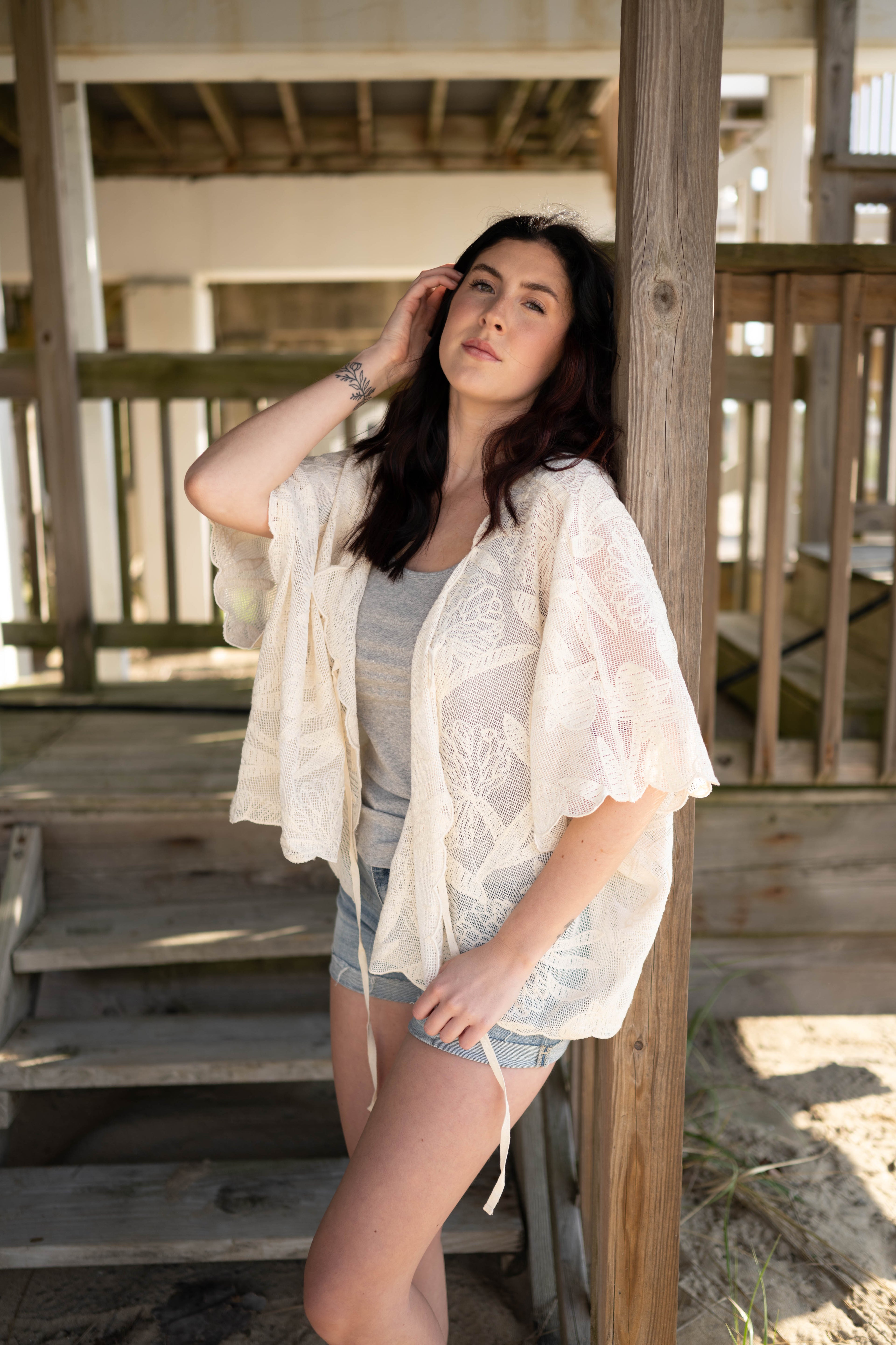 Botanical Lace Tie-Front Capelet Top