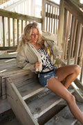 Pleated High-Neck Eyelet Scallop Jacket