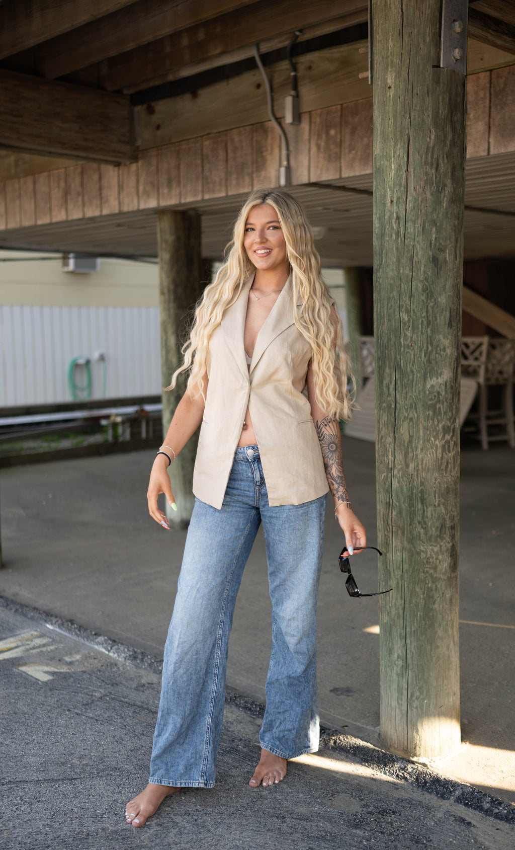 Linen Blend Tailored Notched Lapel Vest