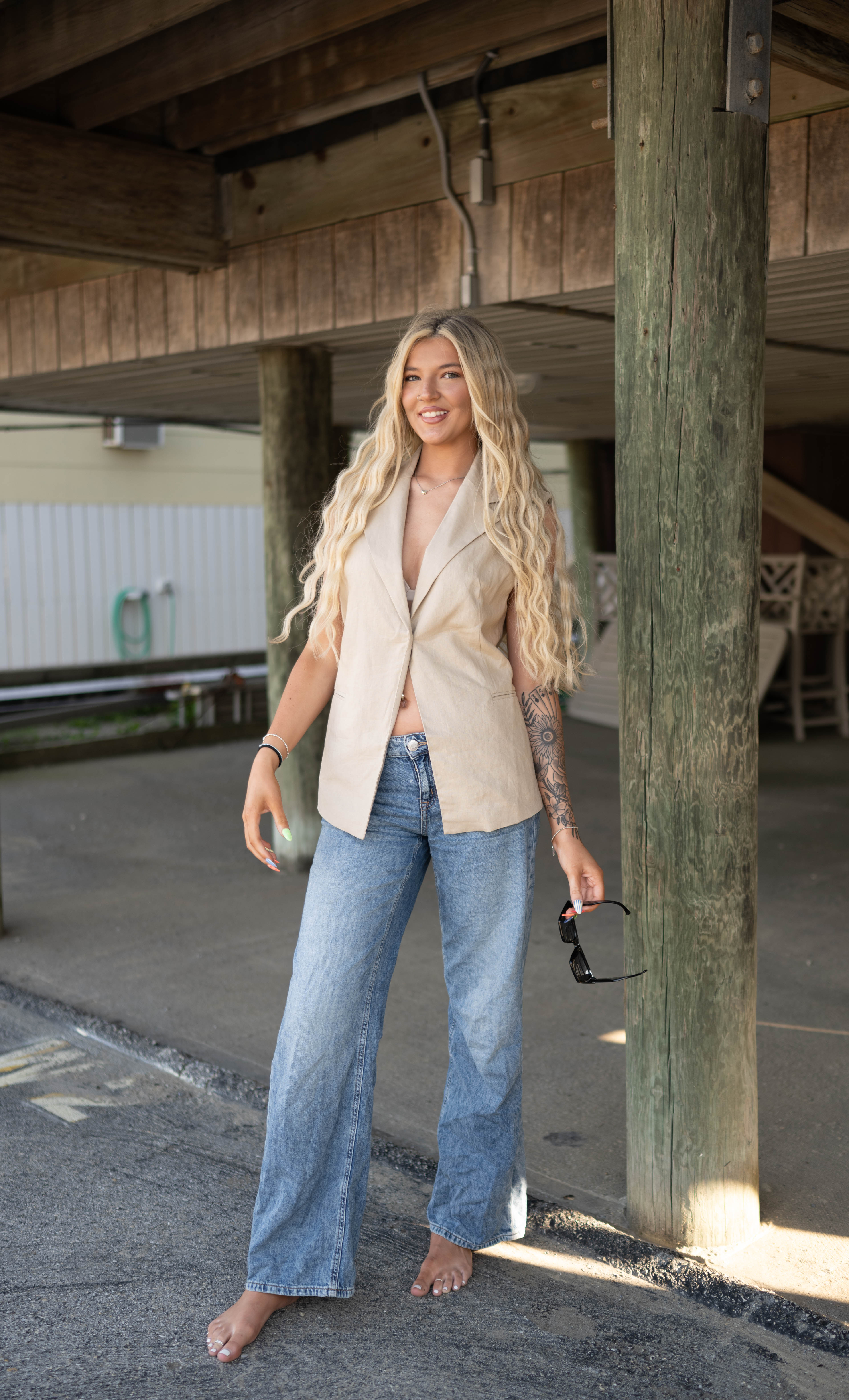 Linen Blend Tailored Notched Lapel Vest