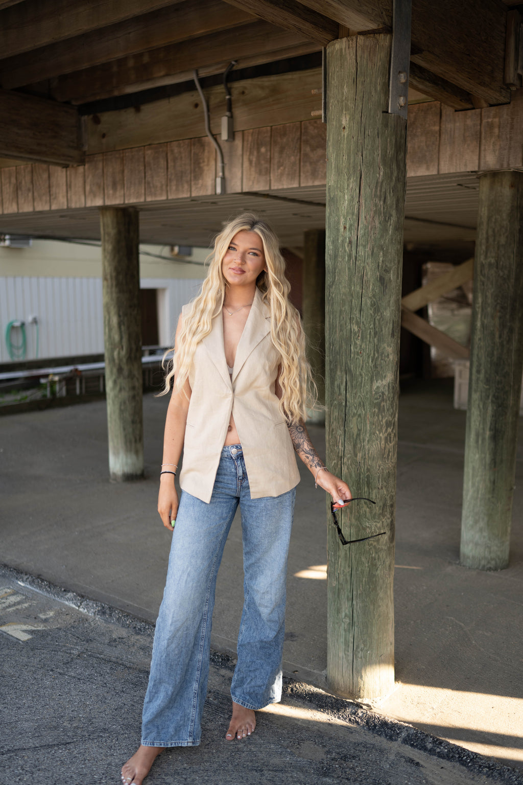 Linen Blend Tailored Notched Lapel Vest
