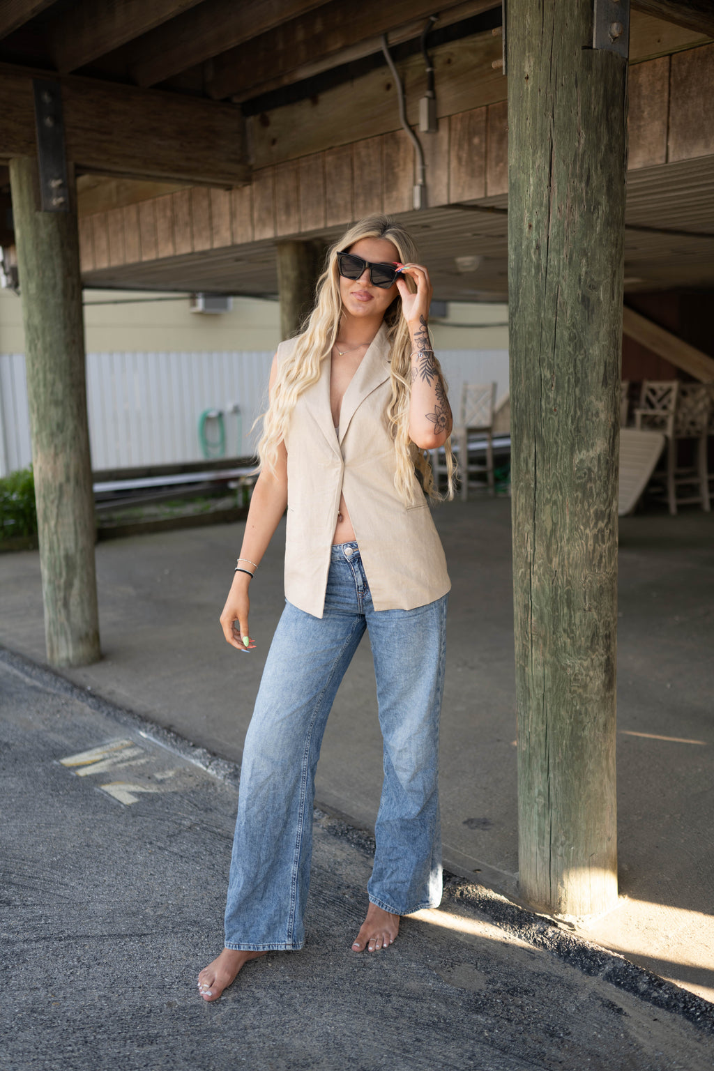 Linen Blend Tailored Notched Lapel Vest