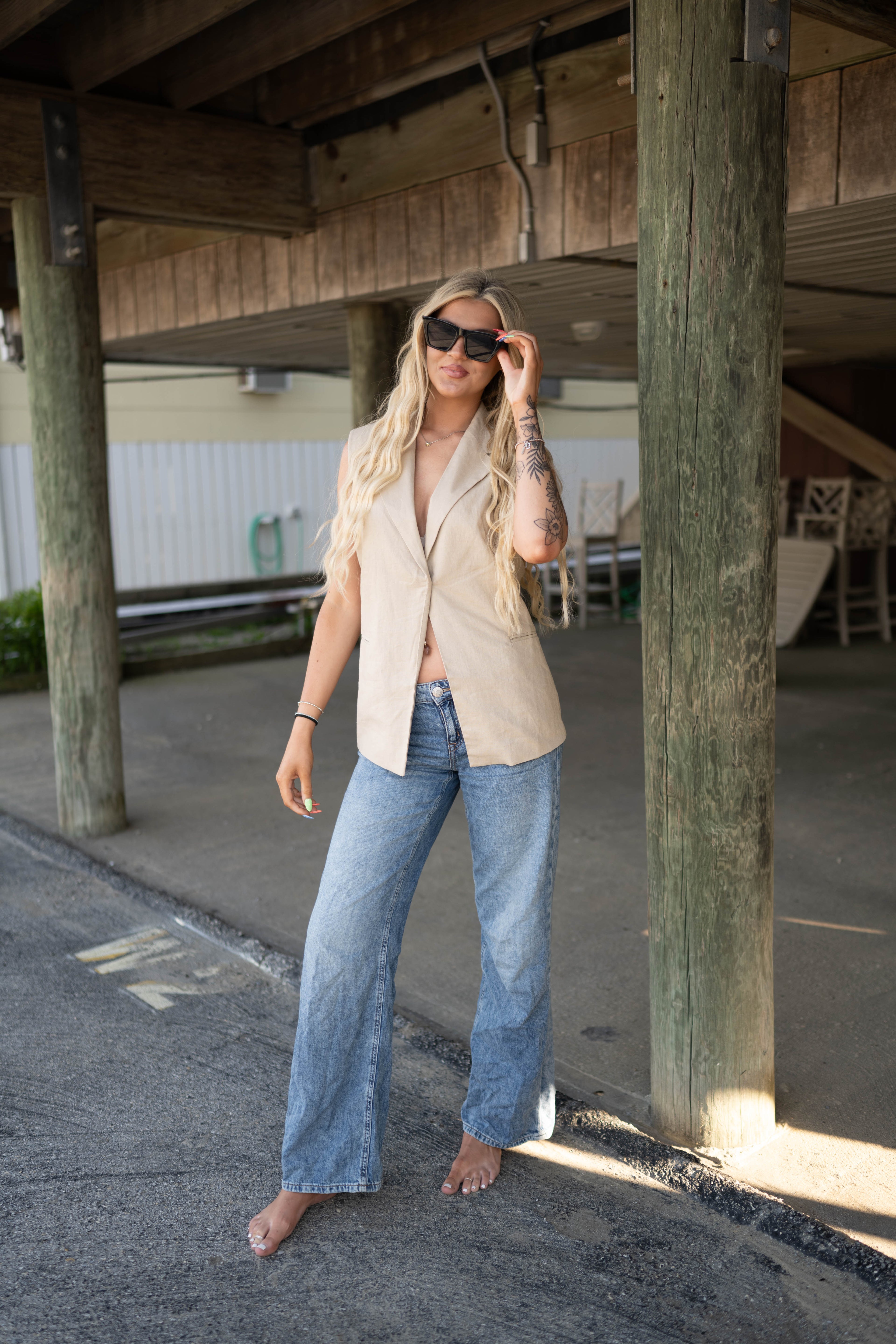 Linen Blend Tailored Notched Lapel Vest