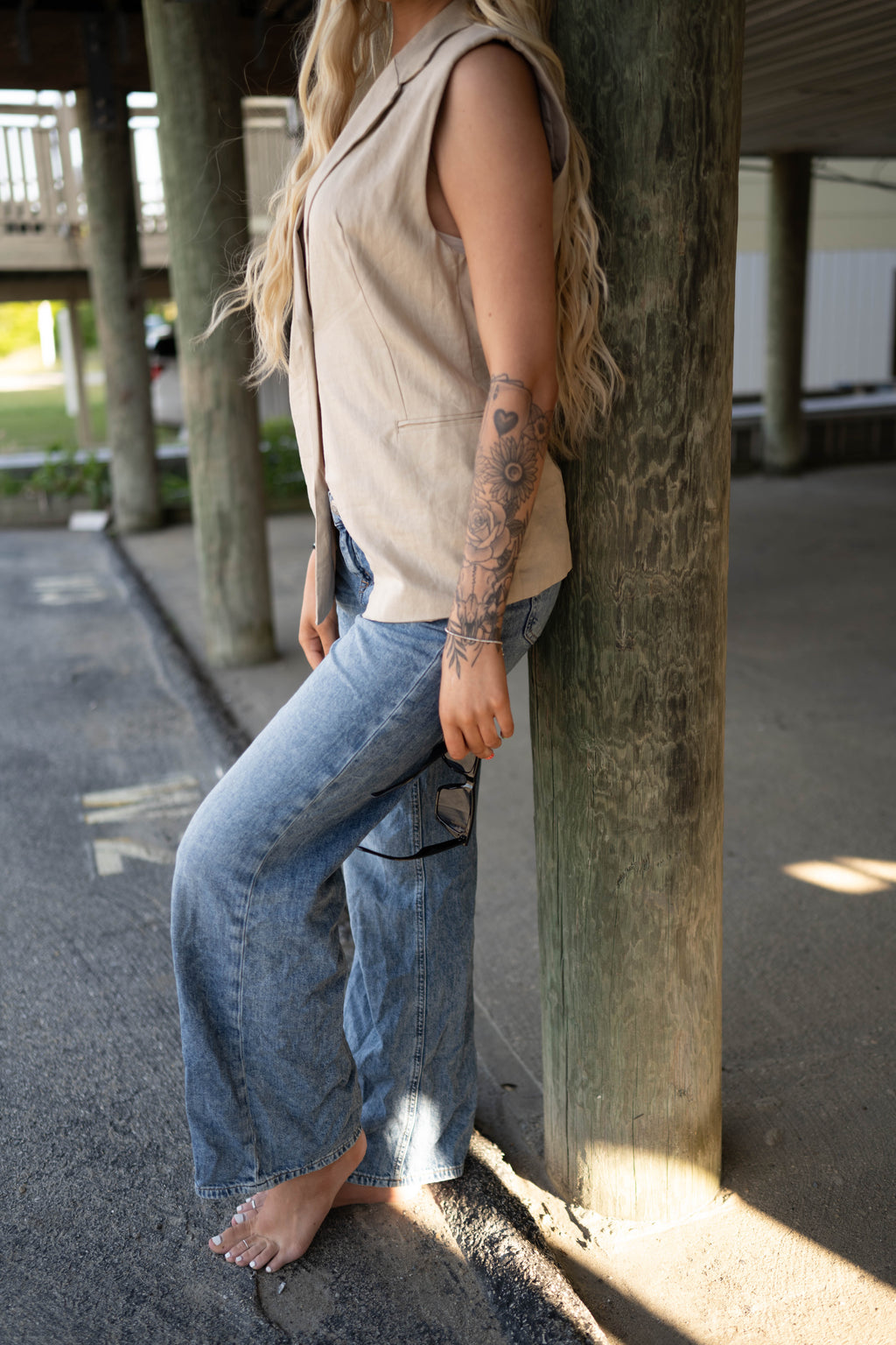 Linen Blend Tailored Notched Lapel Vest
