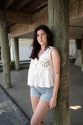 Embroidered Floral Tie-Front Peplum Vest