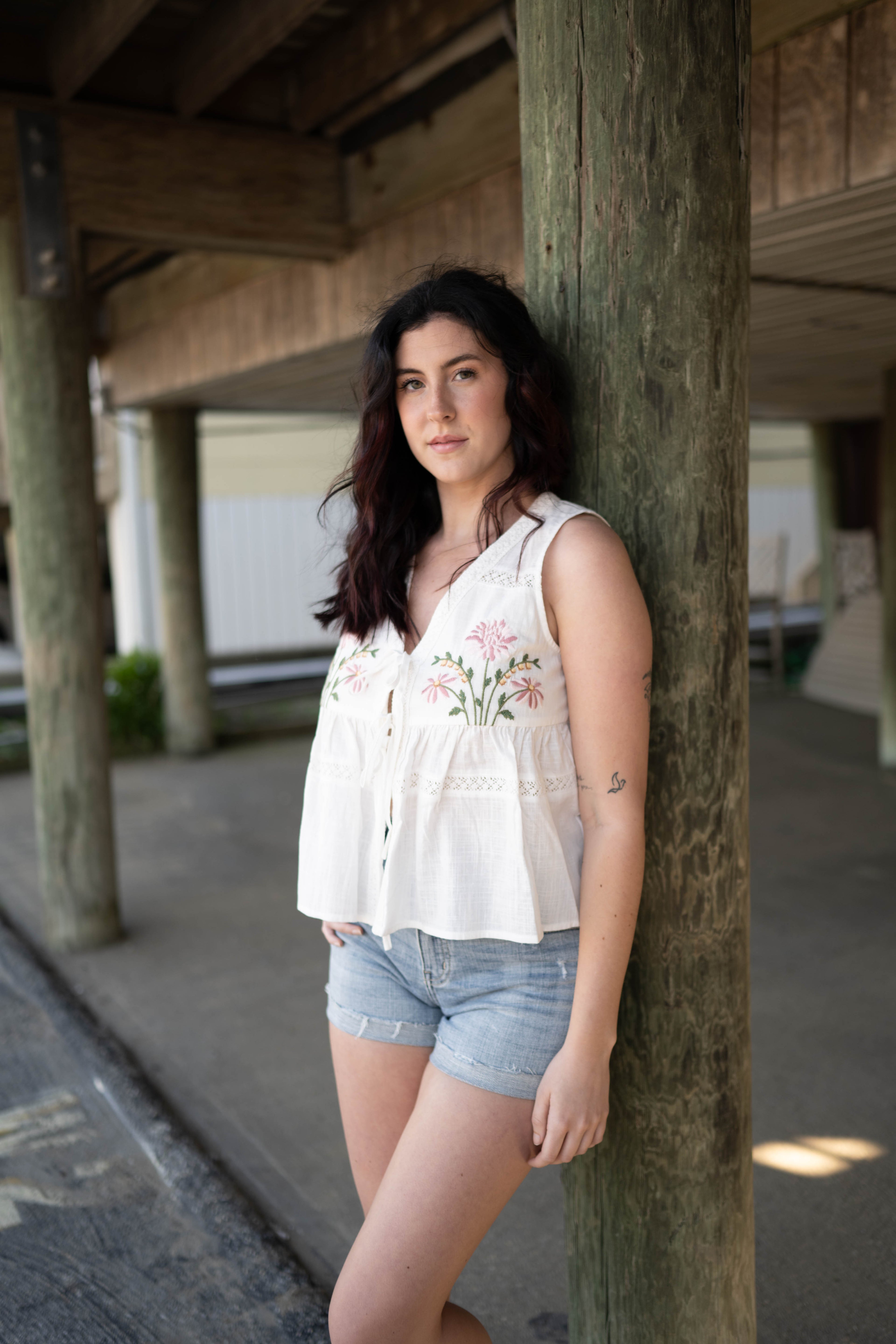 Embroidered Floral Tie-Front Peplum Vest