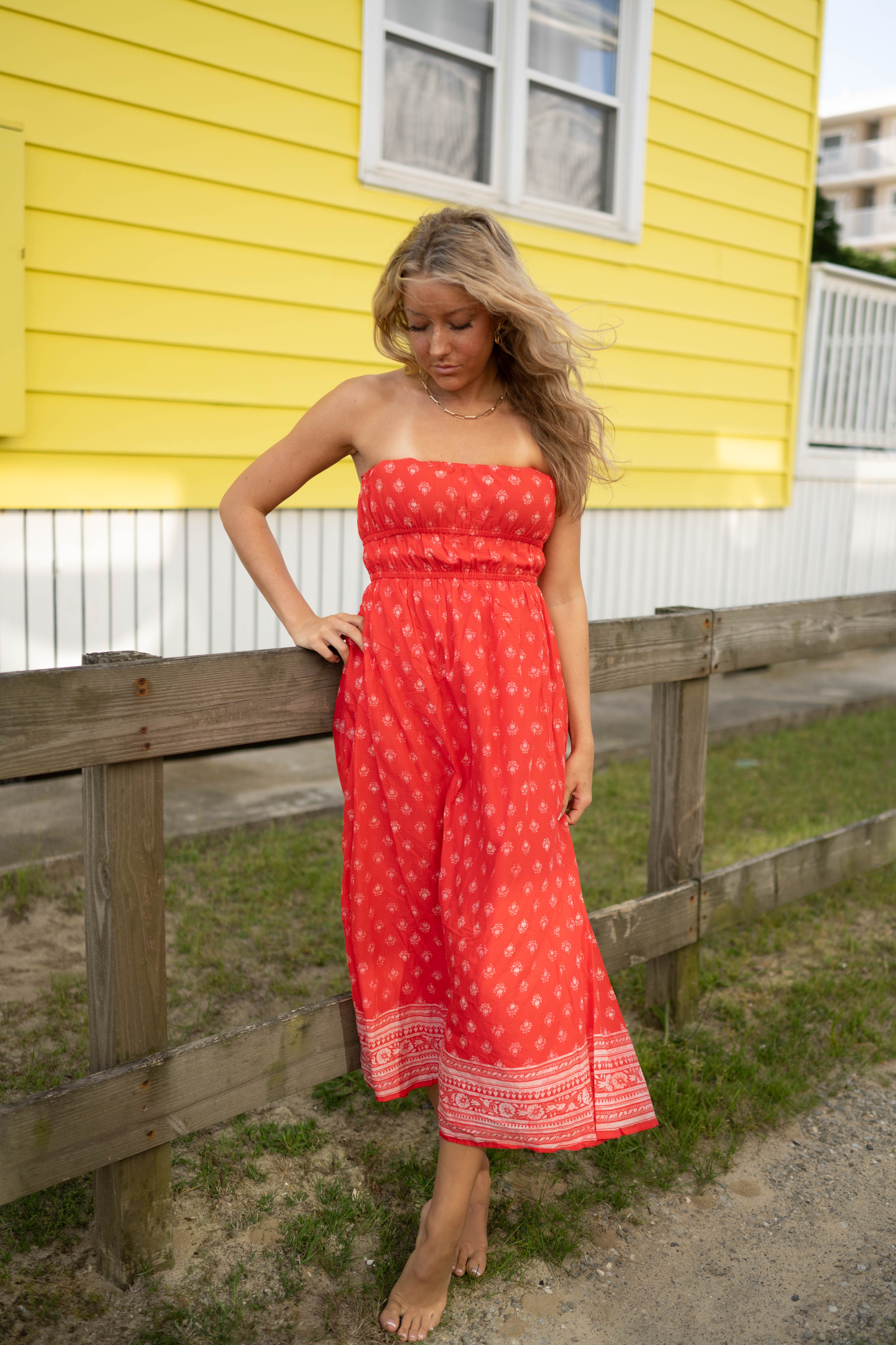 Red Woven Cotton Dress