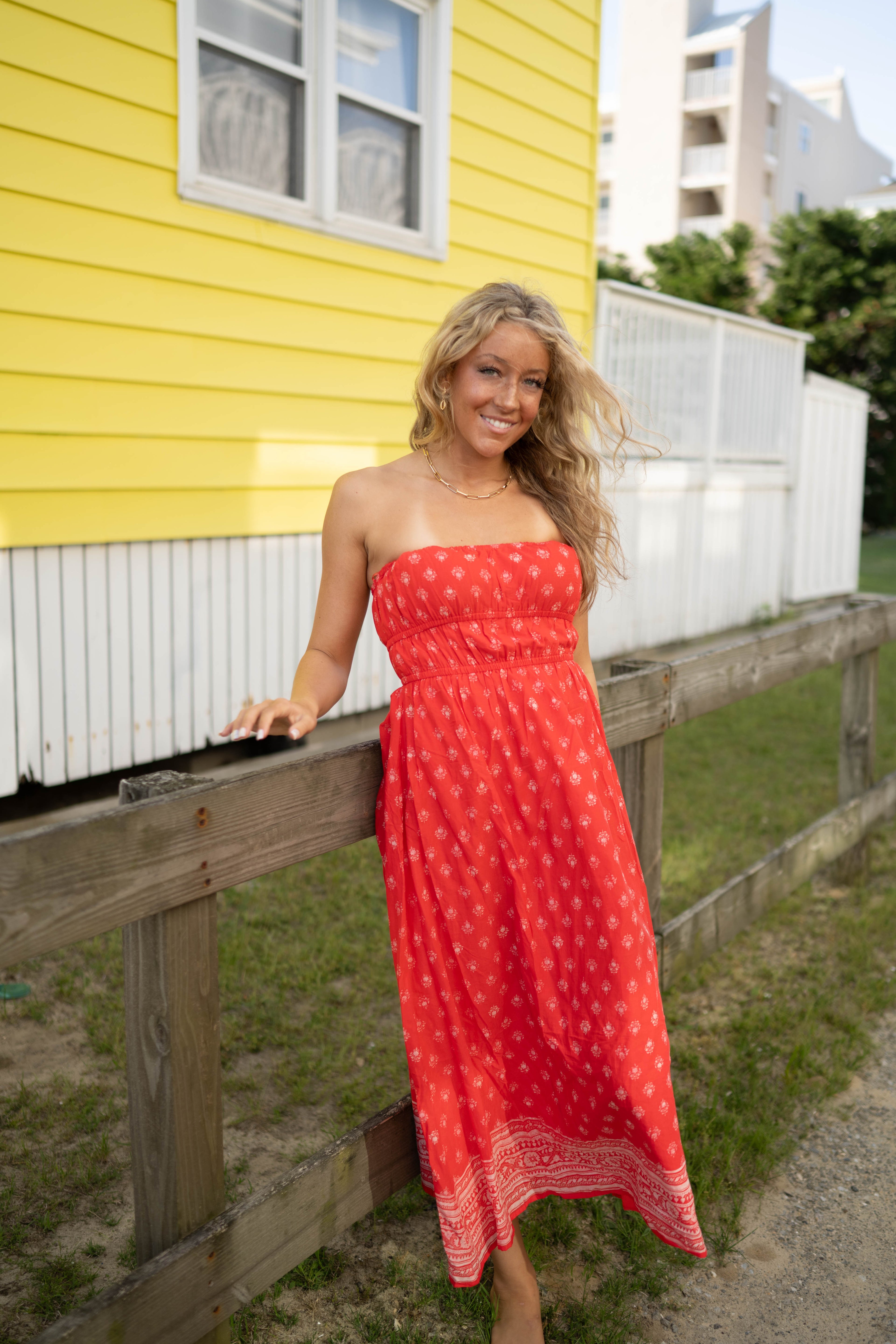 Red Woven Cotton Dress