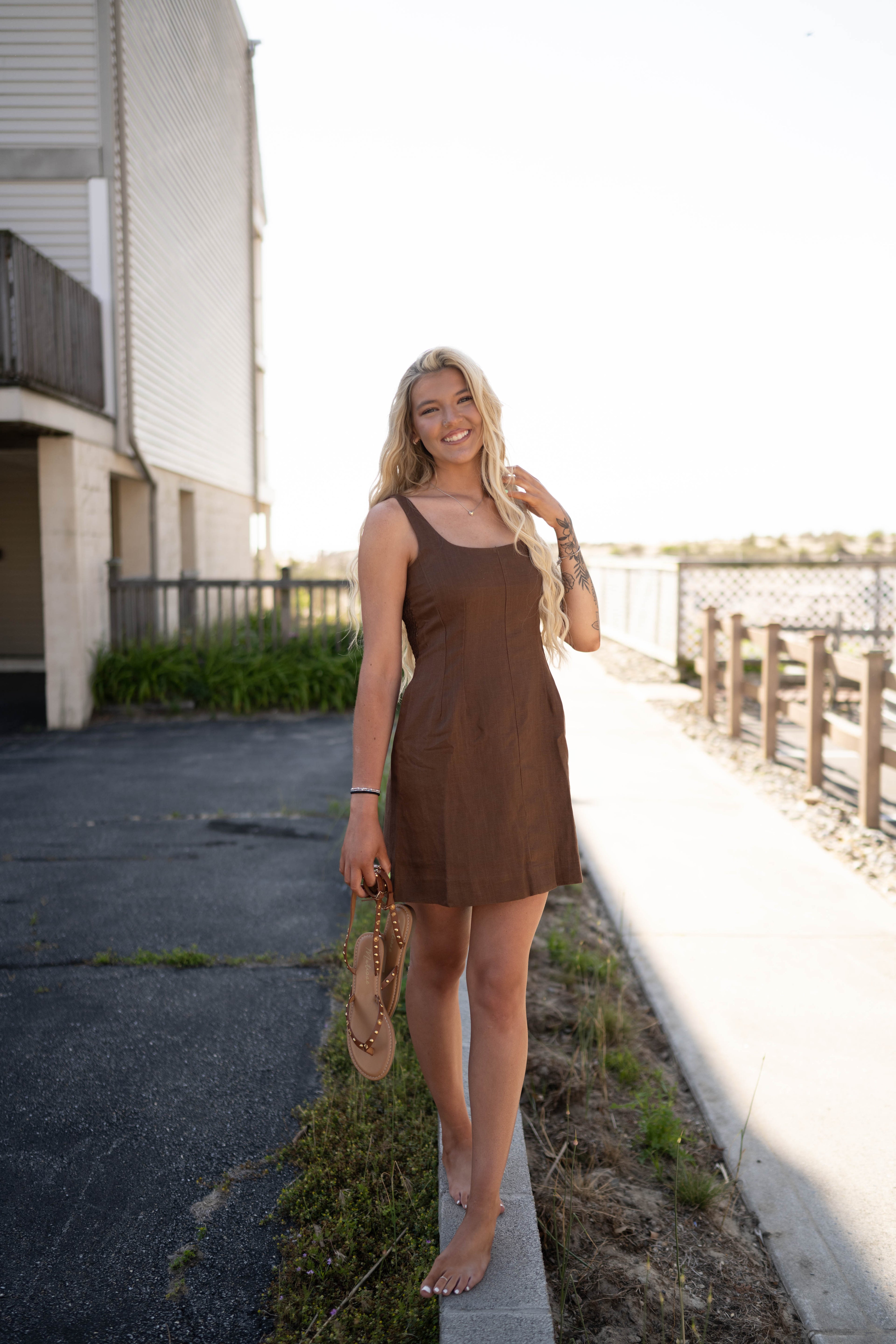 Brown Linen Mini Dress