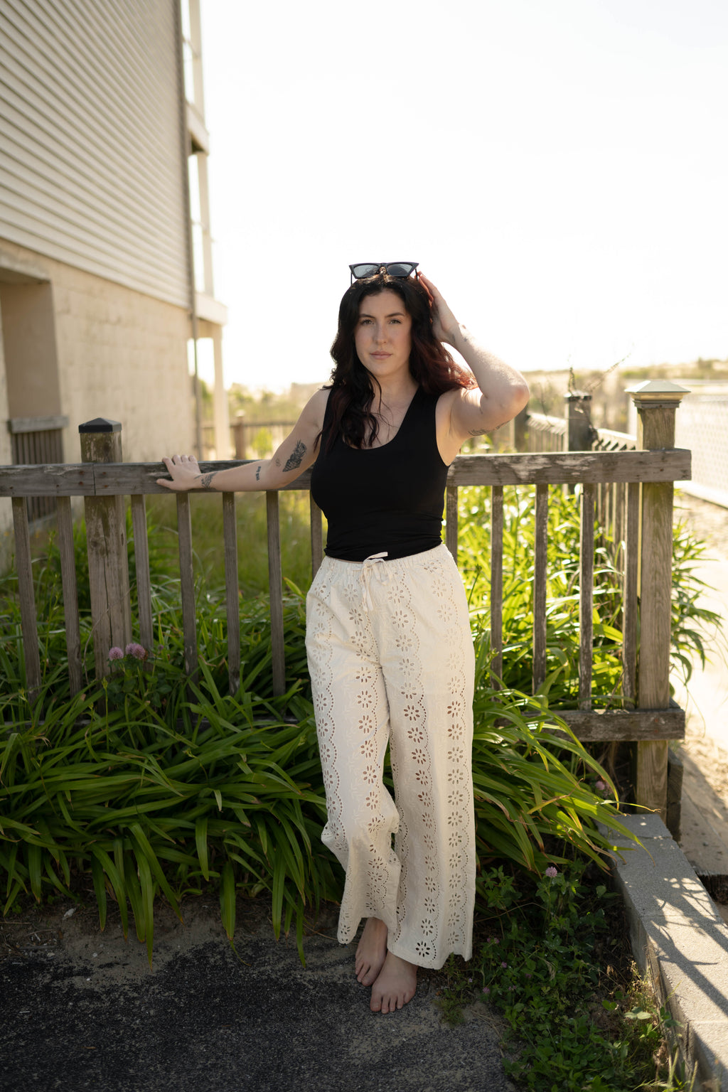 Eylet Embroidered Wide Leg Pants