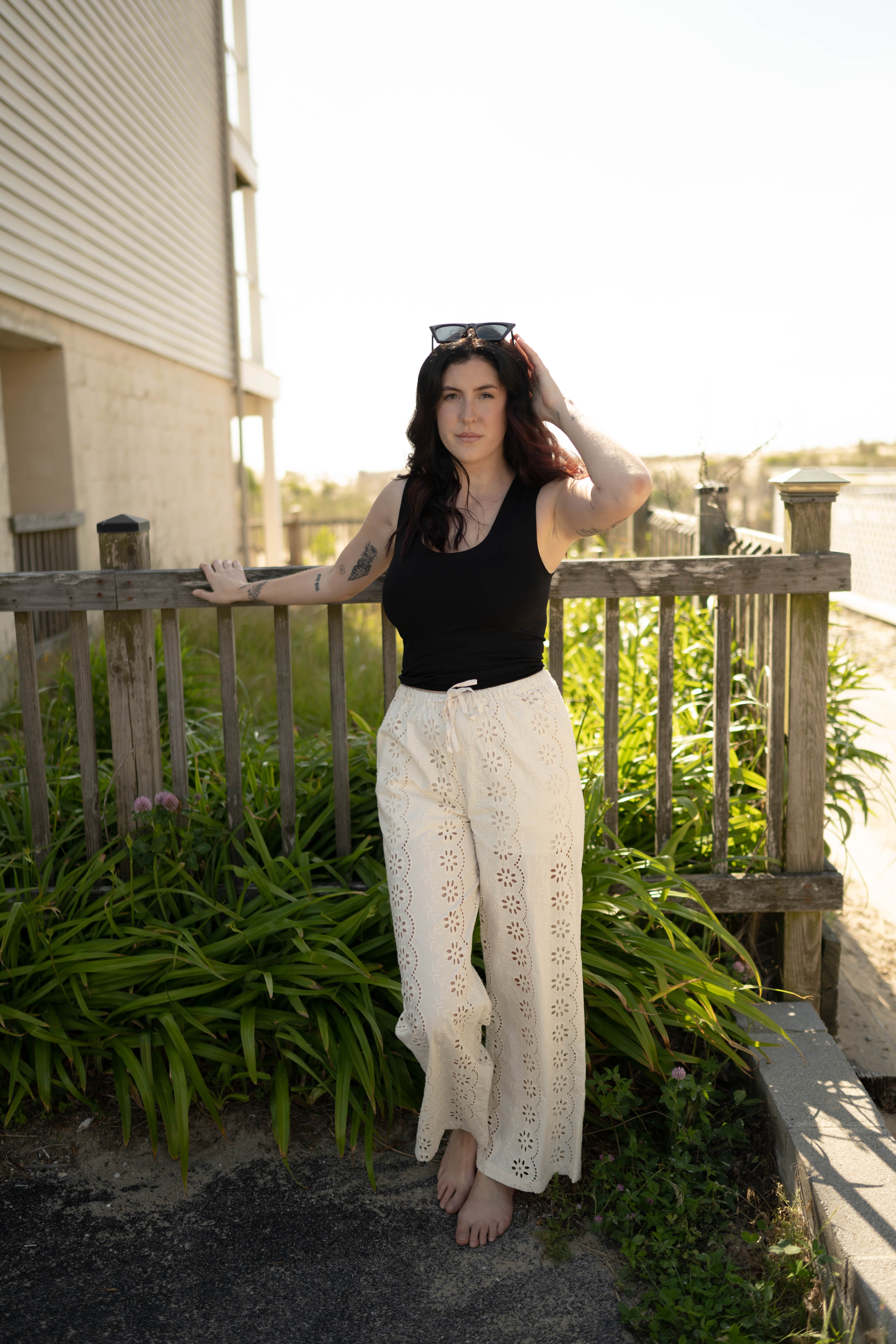 Eylet Embroidered Wide Leg Pants
