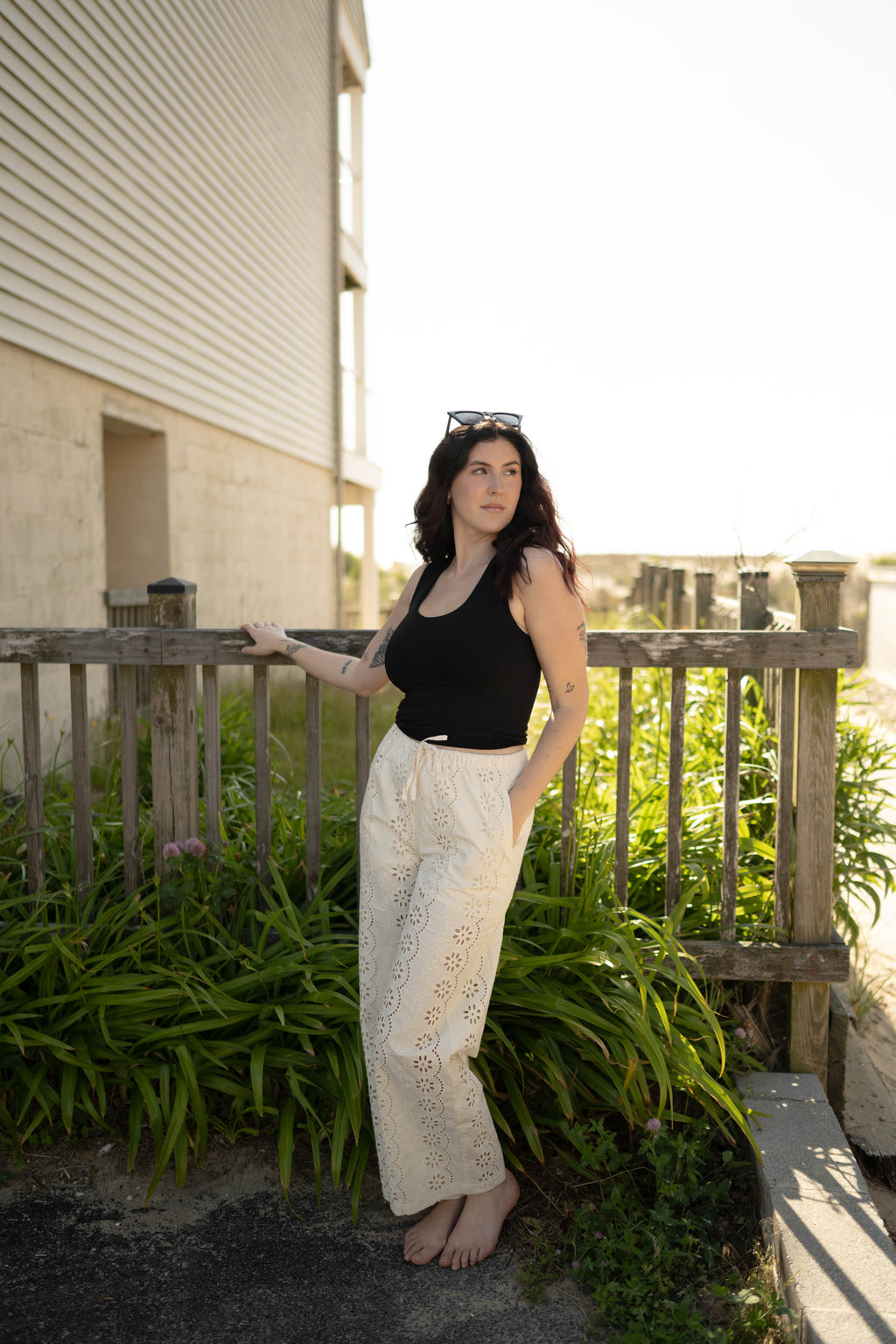 Eylet Embroidered Wide Leg Pants