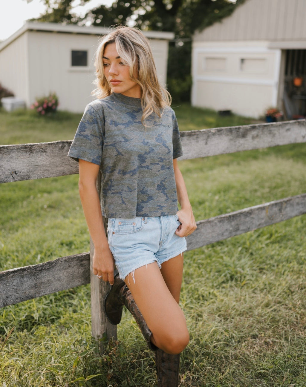 Camo Fish Wrangler Crop Tee