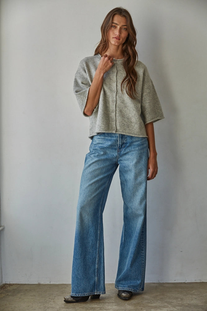 Knit Quarter Sleeve Cardigan