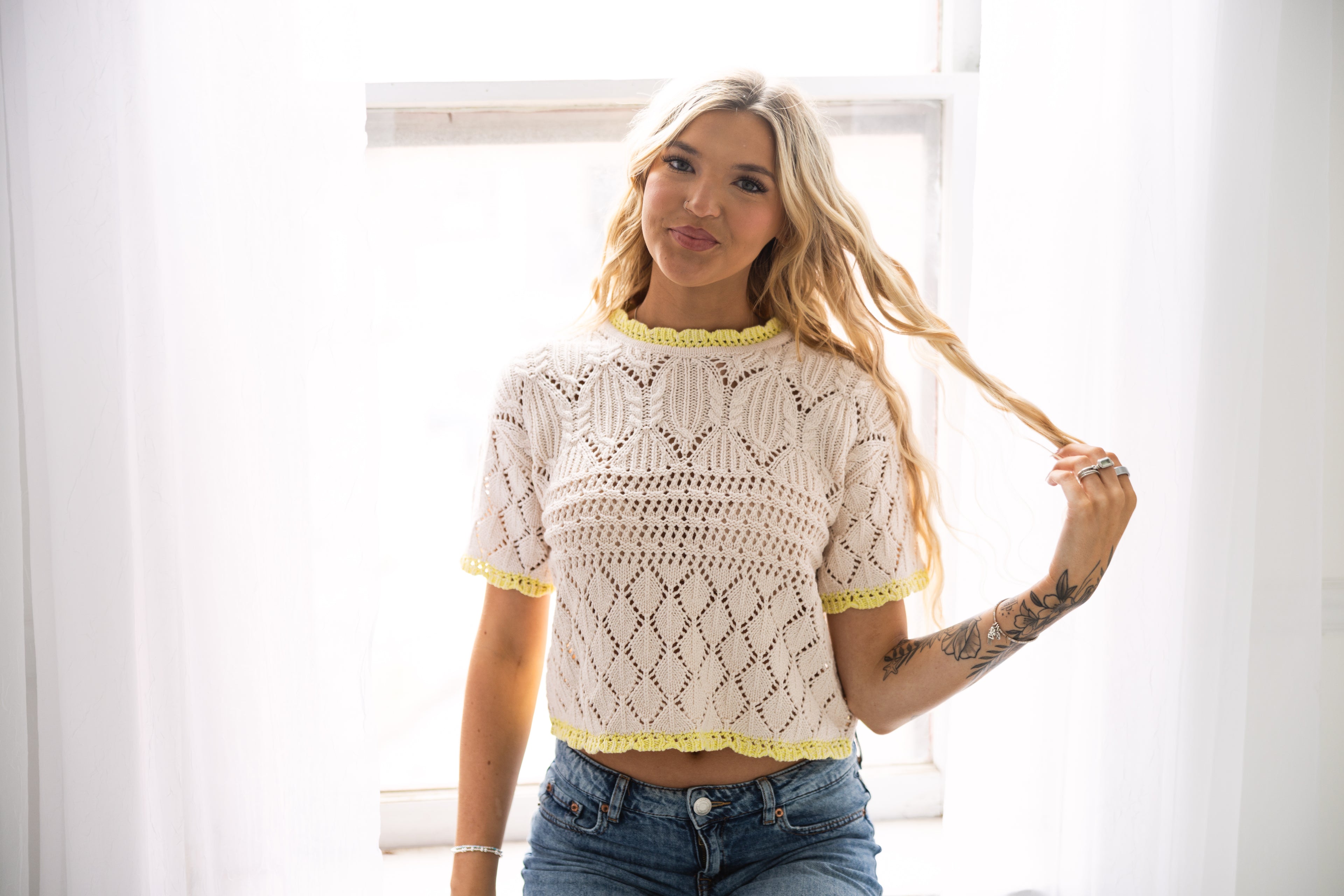 Knit Crochet Short Sleeve Top