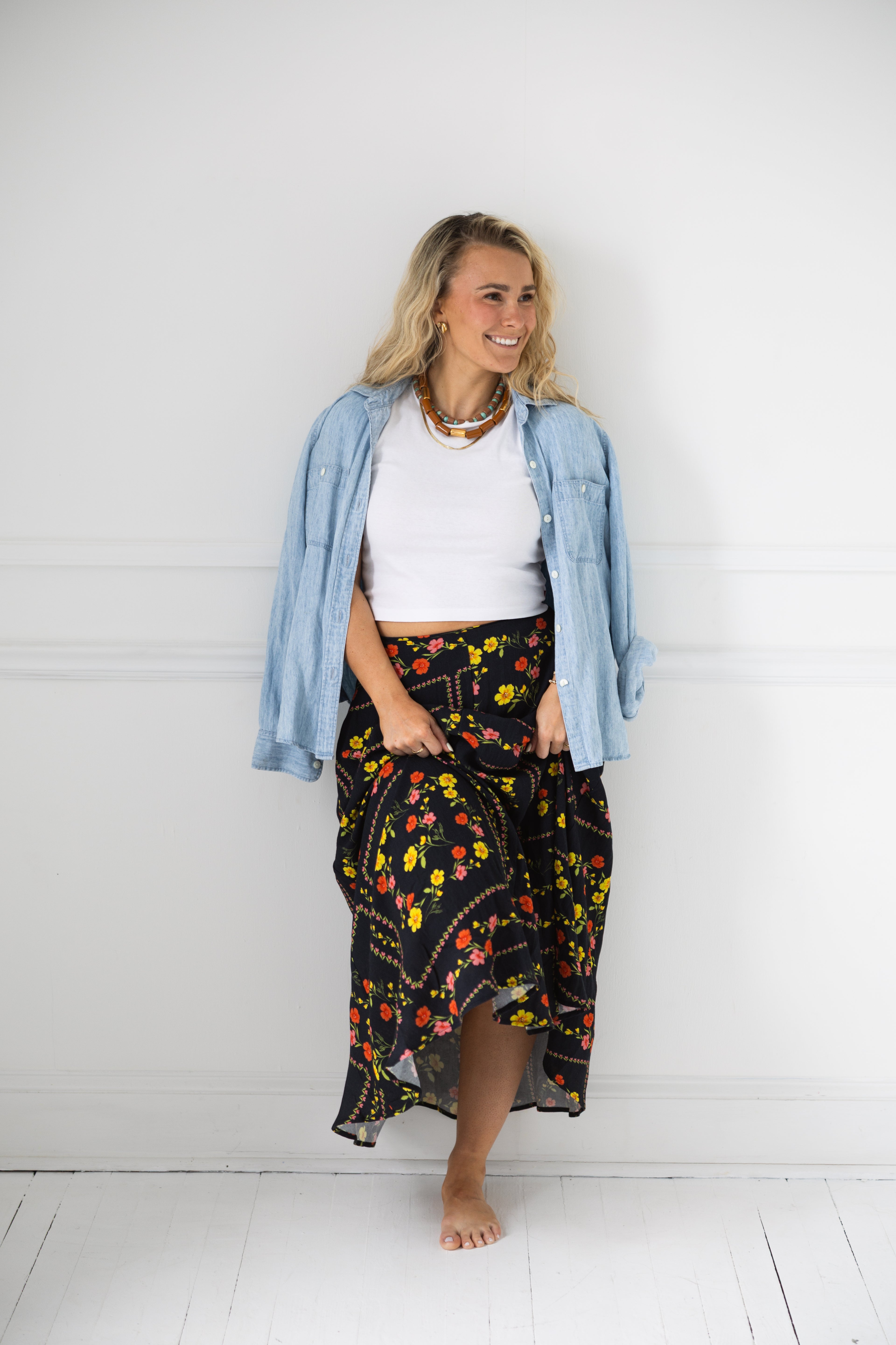 Woven Floral Print Skirt
