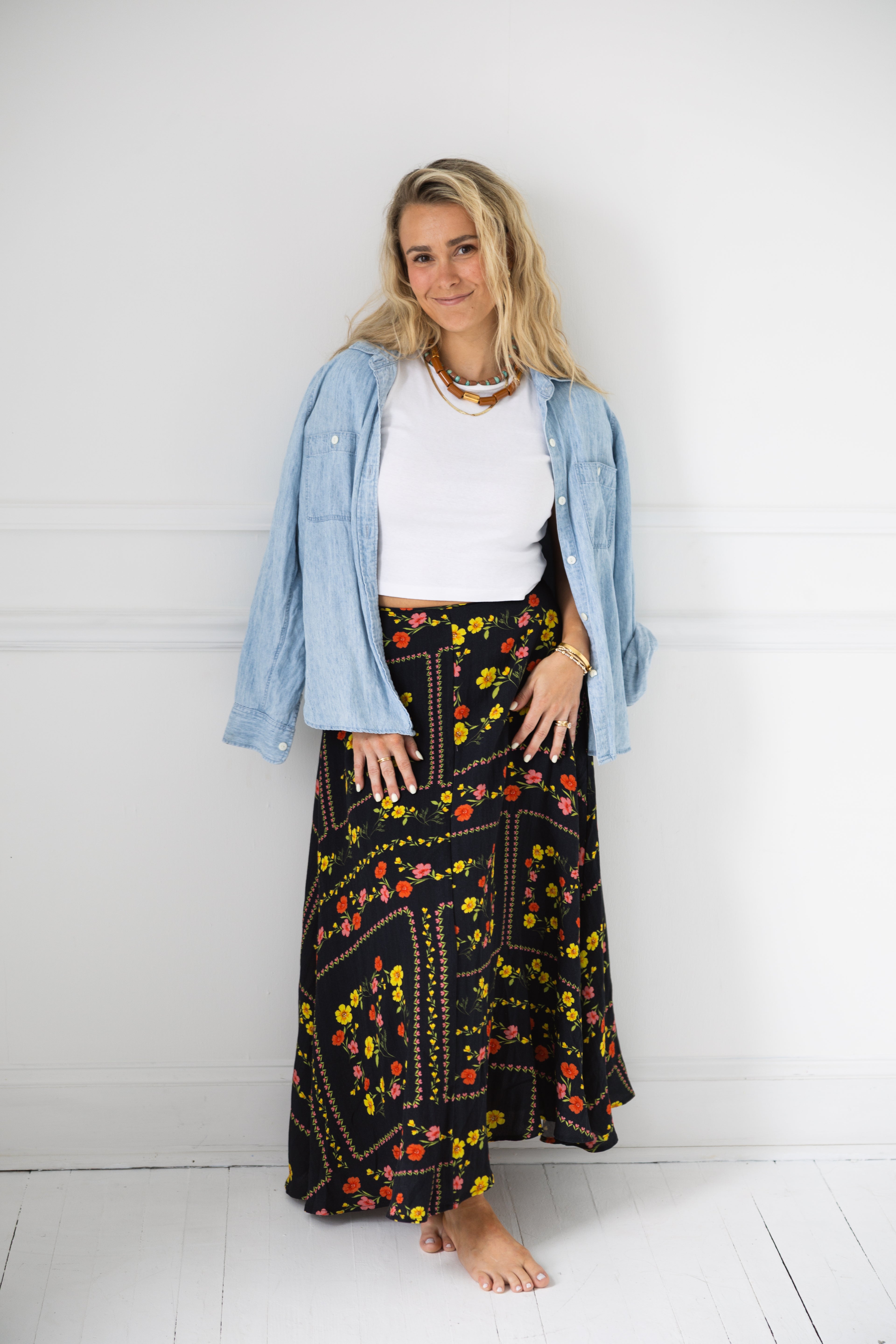Woven Floral Print Skirt